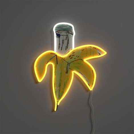 Artwork by Jean-Michel Basquiat, Banana, Made of LED neon artwork with energy-efficient tubing, full board backing 