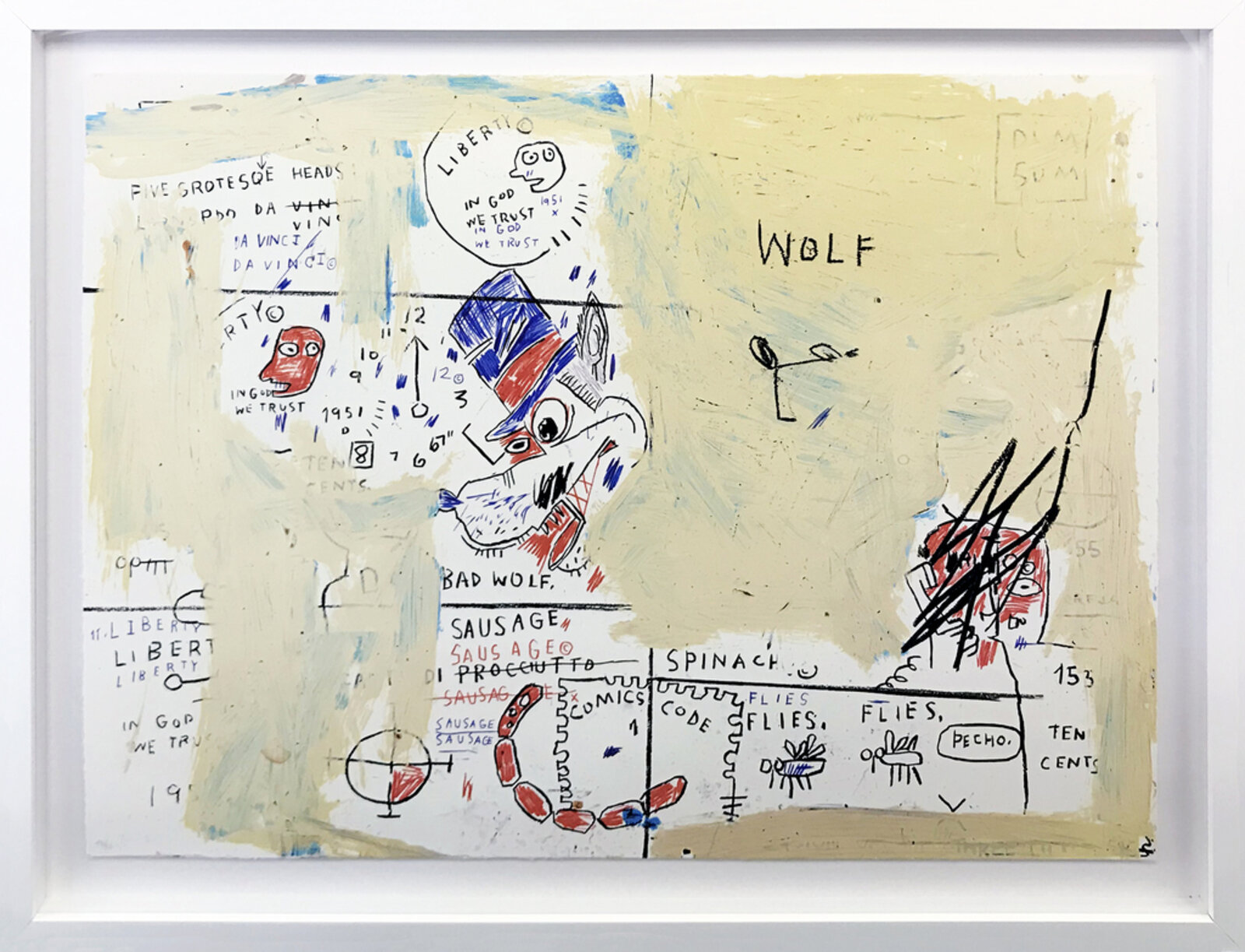Artwork by Jean-Michel Basquiat, Portfolio Of Wolf Sausage, King Brand, Dog Leg Study And Undiscovered Genuis, Made of Screen Print 