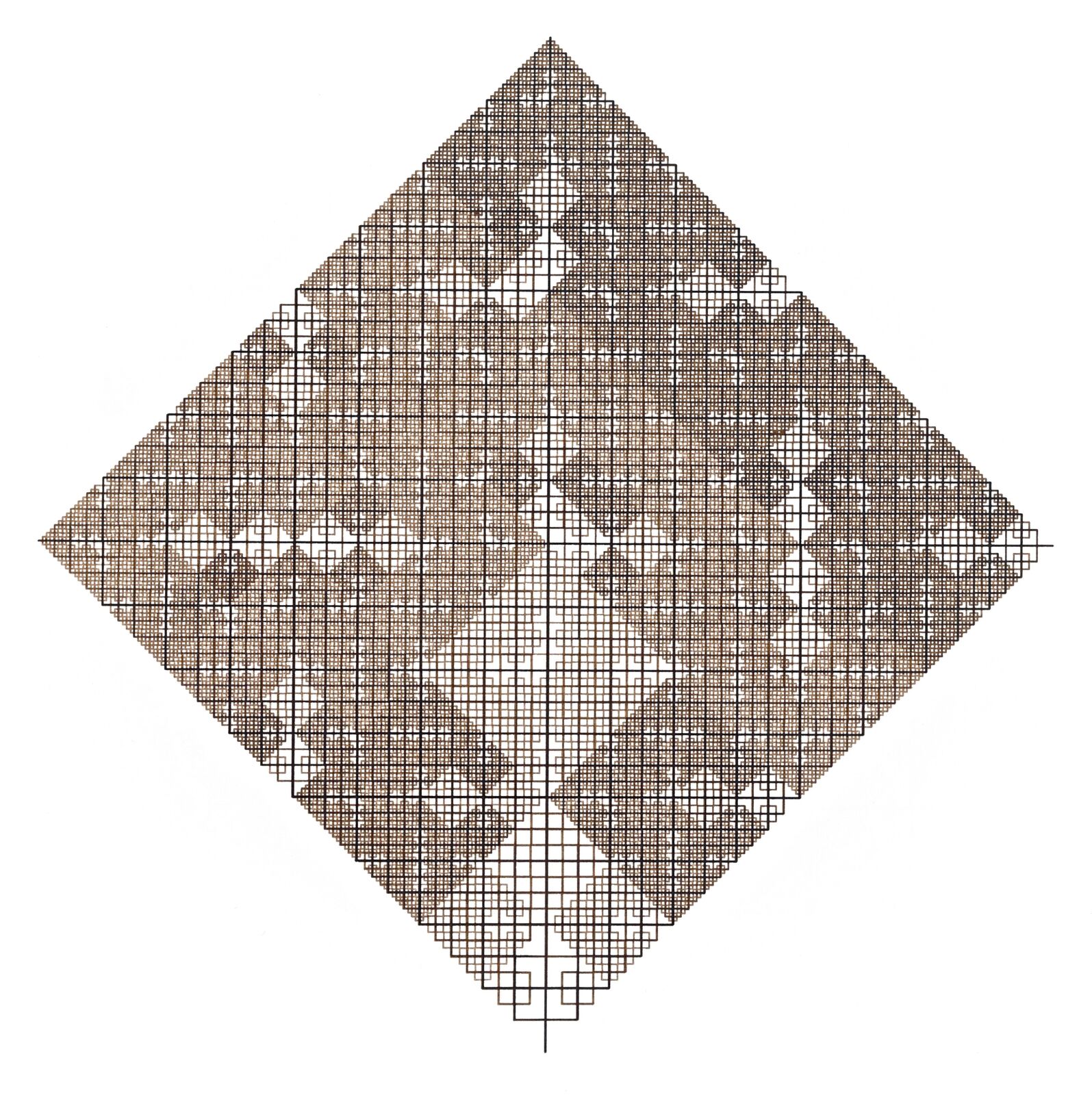 Losange récursif d’une seule ligne sépia, motif carré by Jean-Pierre Hébert, 1977-1979