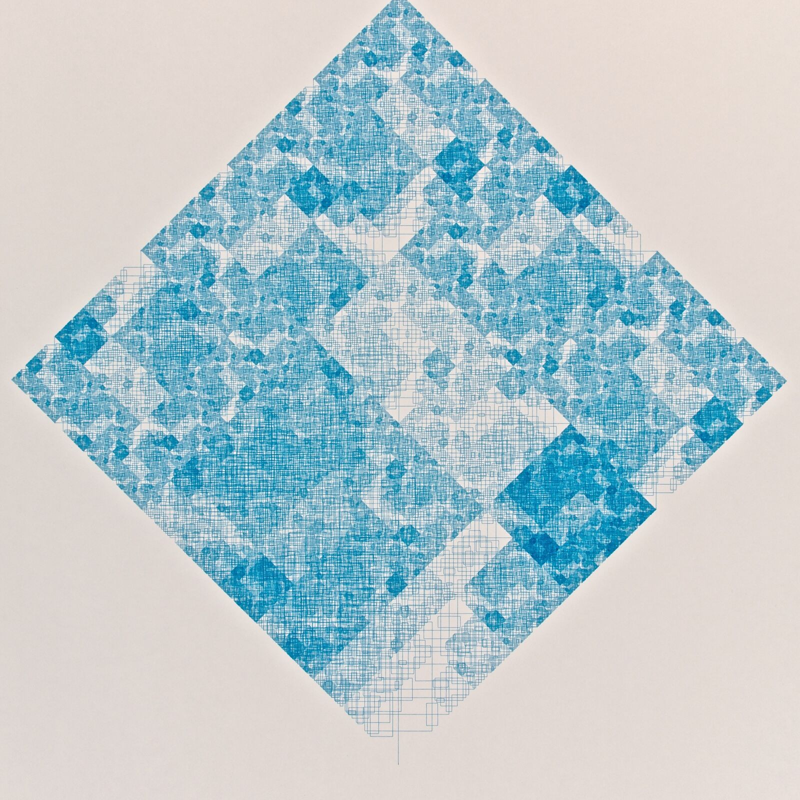 A blue and white drawing of a square with squares on it.