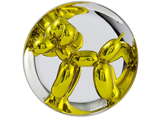 Artwork by Jeff Koons, Balloon Dog (Yellow), Made of Metallized Porcelain 