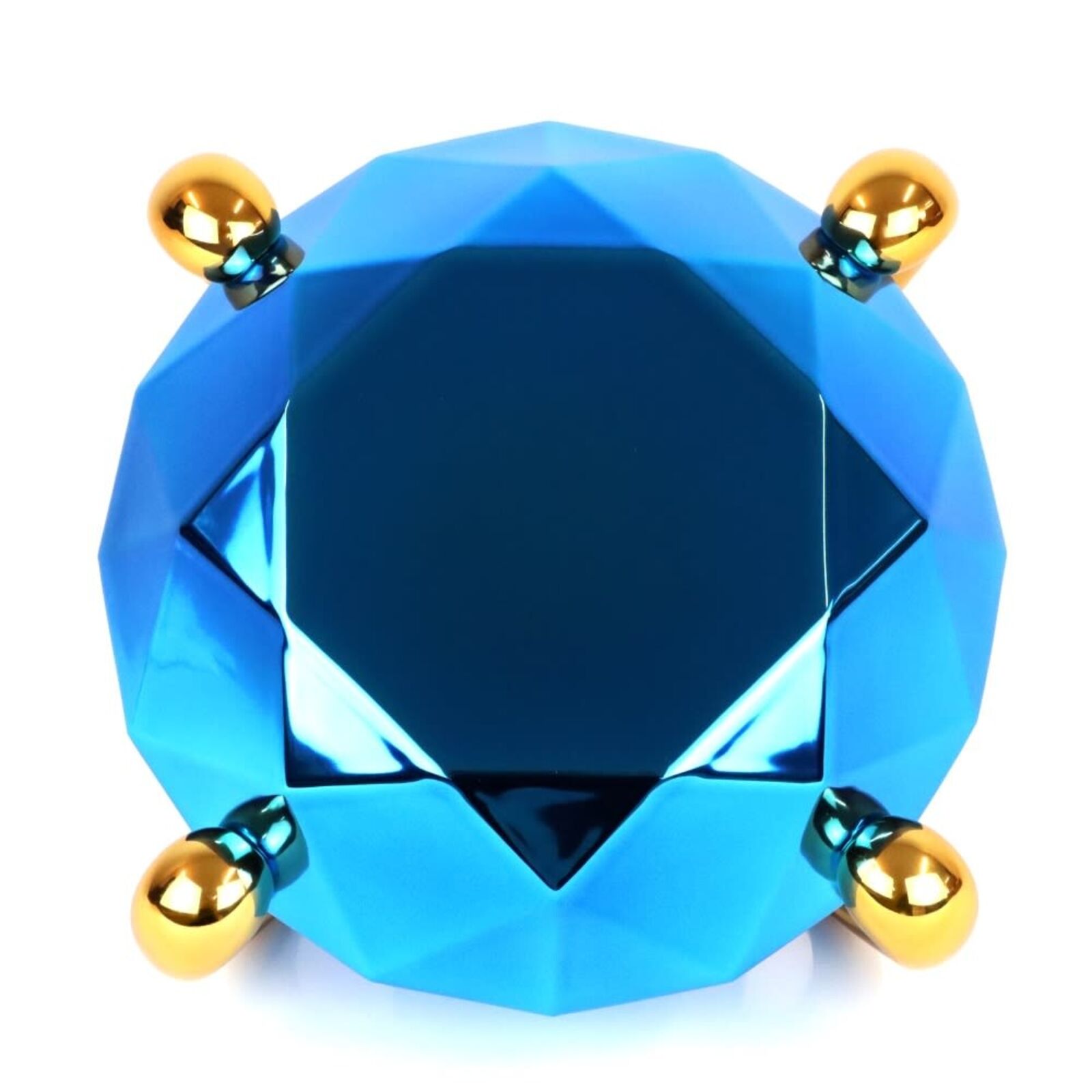 A pair of red, blue and gold vases sitting next to each other.