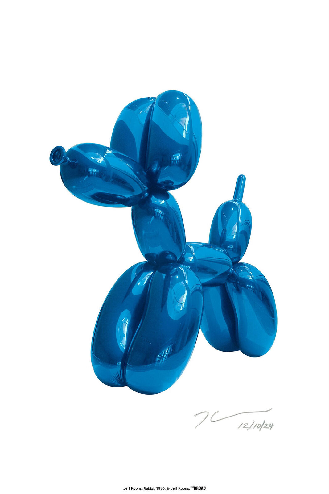 A blue balloon dog sculpture on a white background.