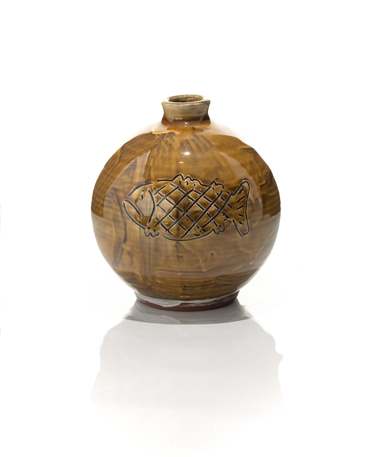 Amber Fish Globular Vase by Jeffry Mitchell, 2020