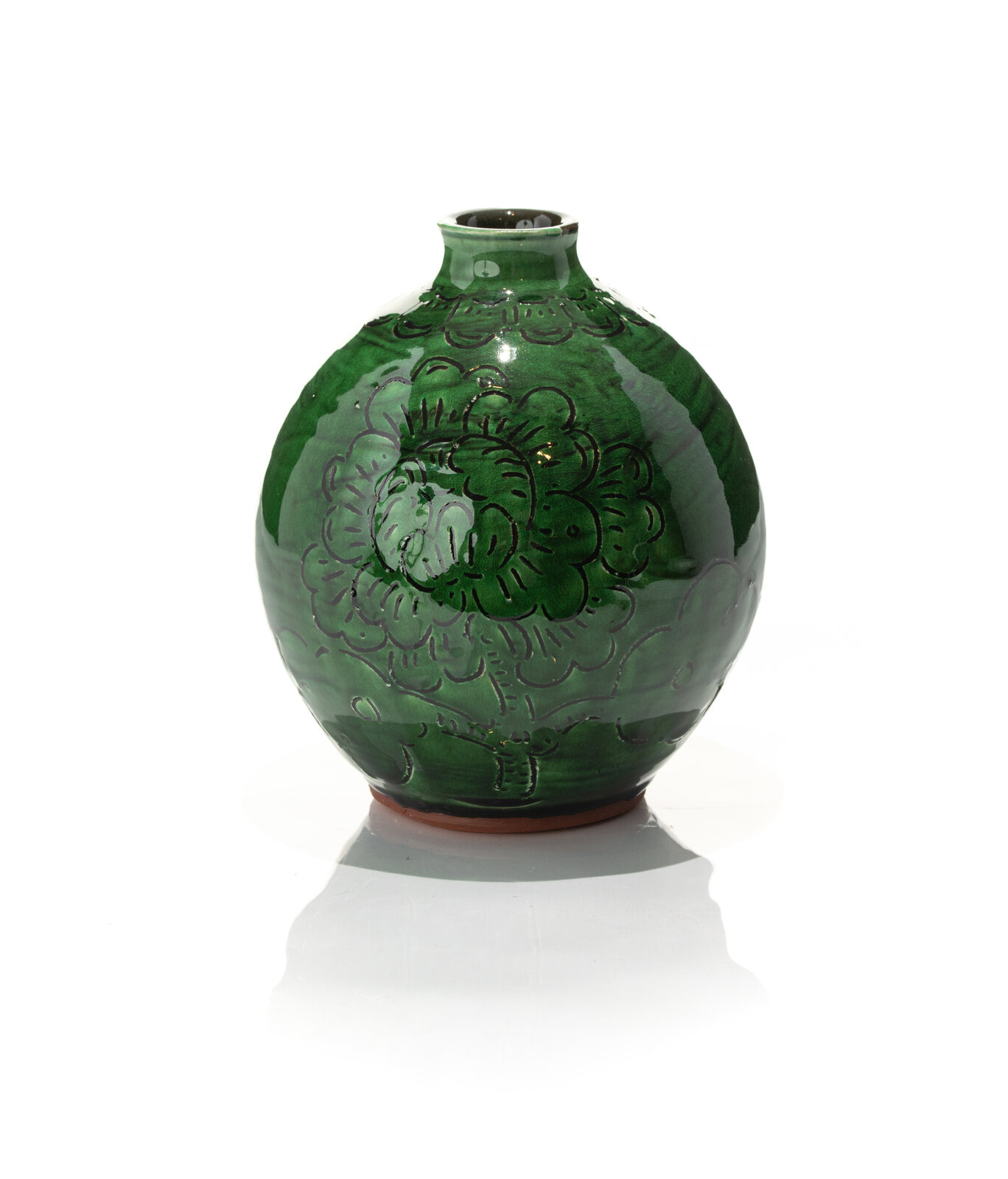 Green Fish and Flower Globular Vase by Jeffry Mitchell, 2020