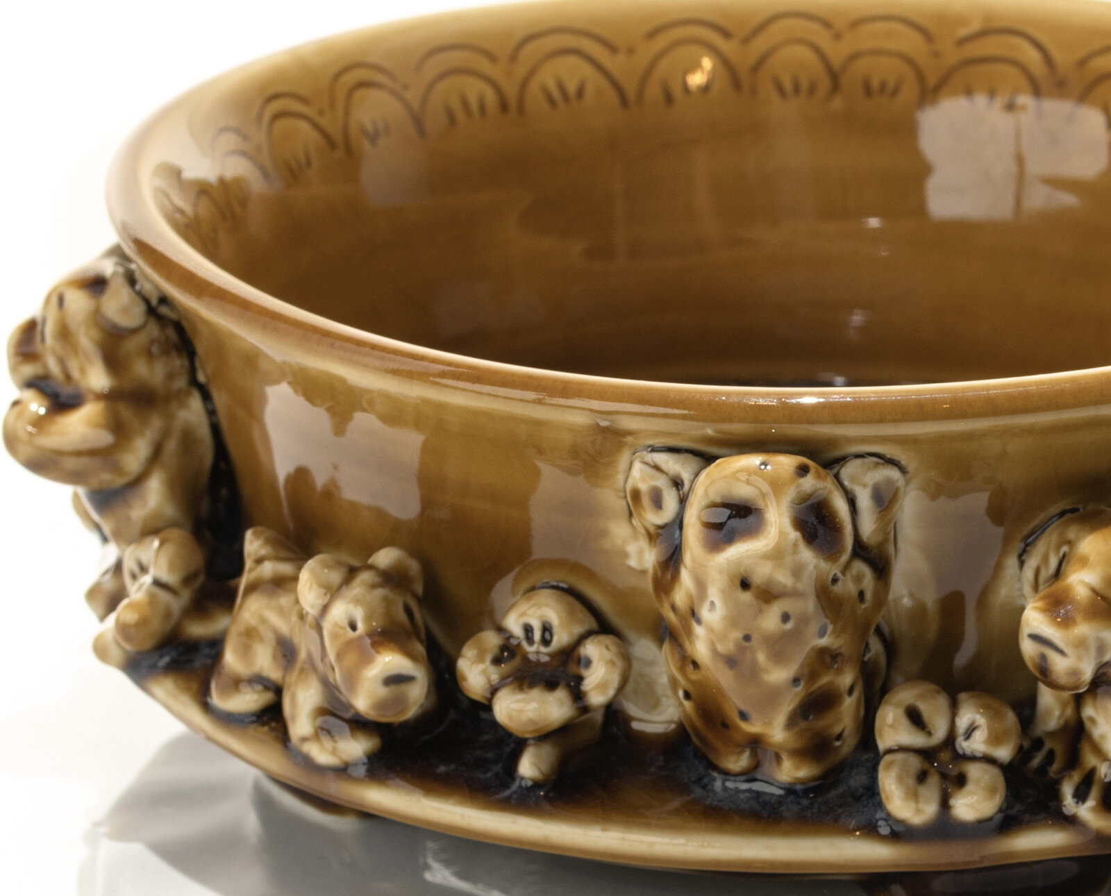Artwork by Jeffry Mitchell, Light Brown Dog Bowl, Made of Glazed ceramic 