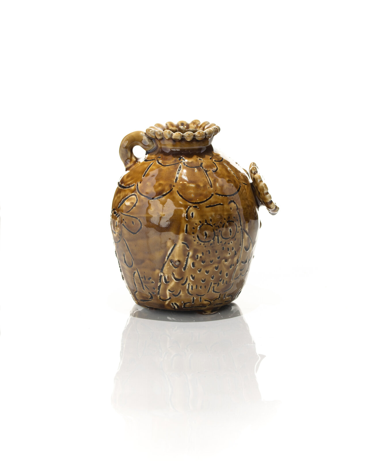 Artwork by Jeffry Mitchell, Amber Smiling Flower Vase, Made of Glazed ceramic 