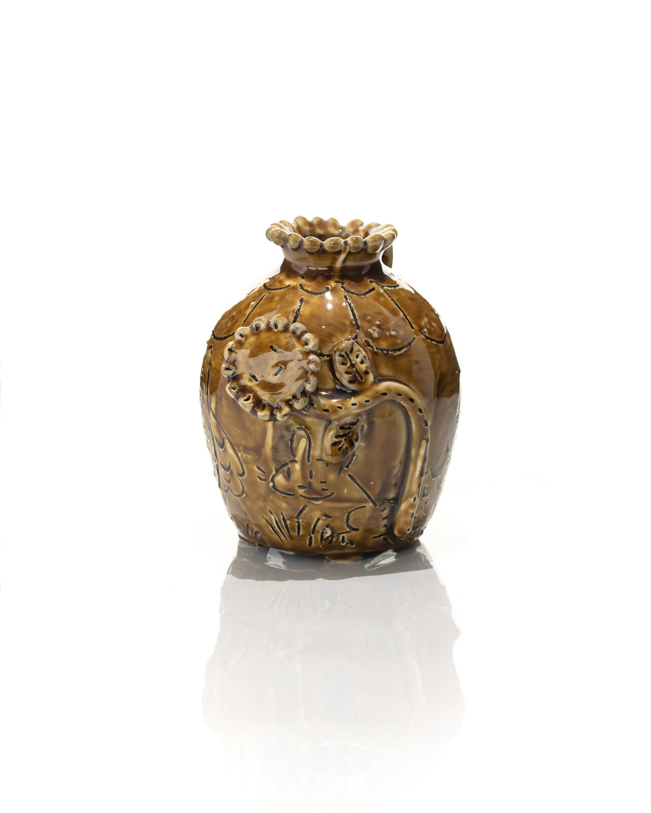 Artwork by Jeffry Mitchell, Amber Smiling Flower Vase, Made of Glazed ceramic 