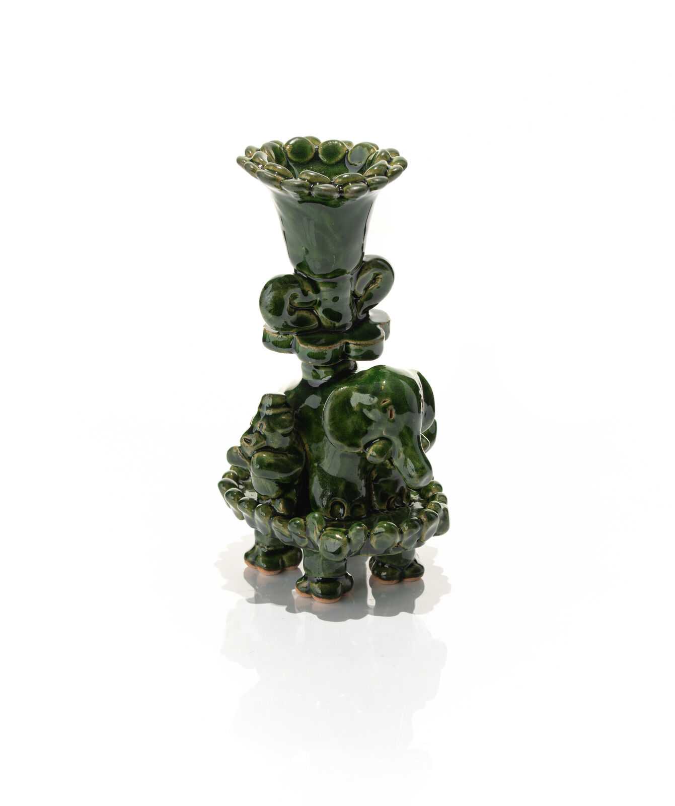 Green Candleholder with Elefant & Bears by Jeffry Mitchell, 2020