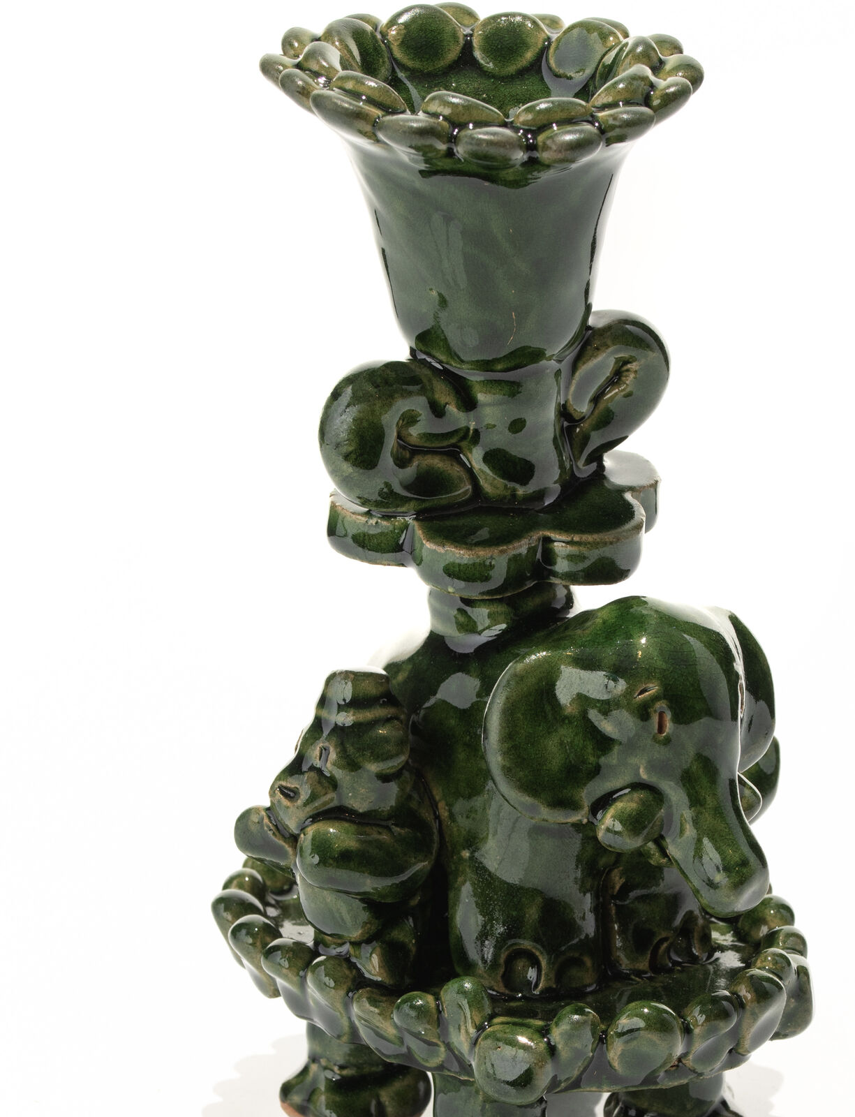 Green Candleholder with Elefant & Bears