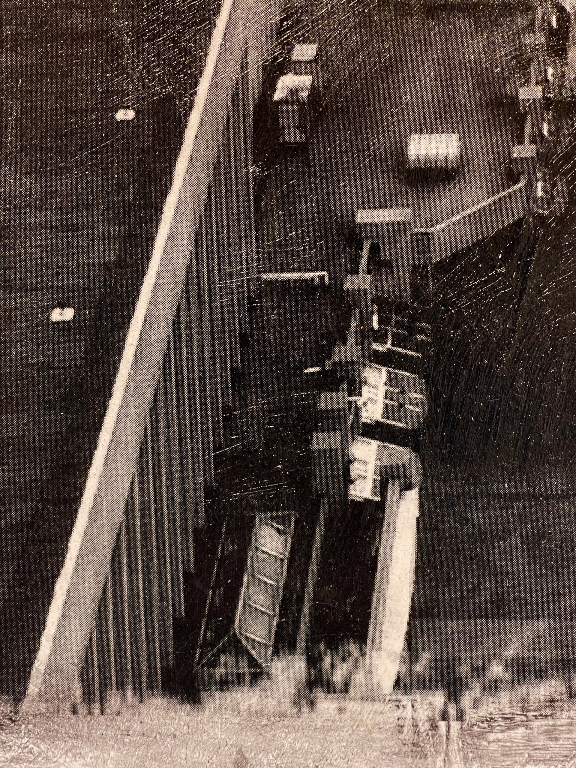 A black and white photo of a cityscape.