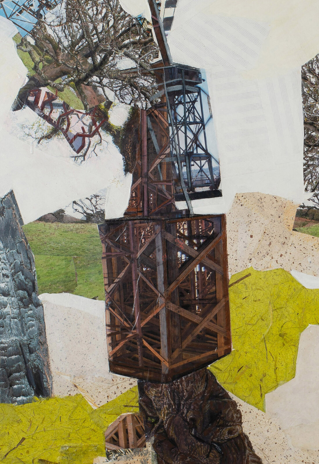 Artwork by Jennifer Gunlock, Backcountry I, Made of Mixed media paper collage and drawing on panel 
