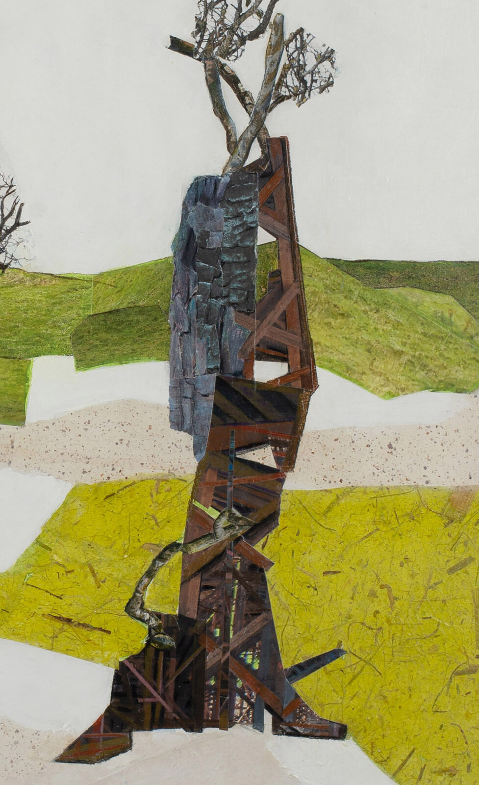 Artwork by Jennifer Gunlock, Backcountry Series (III, I, II), Made of Mixed media paper collage and drawing on 3 panels (36 x 36 ins each) 