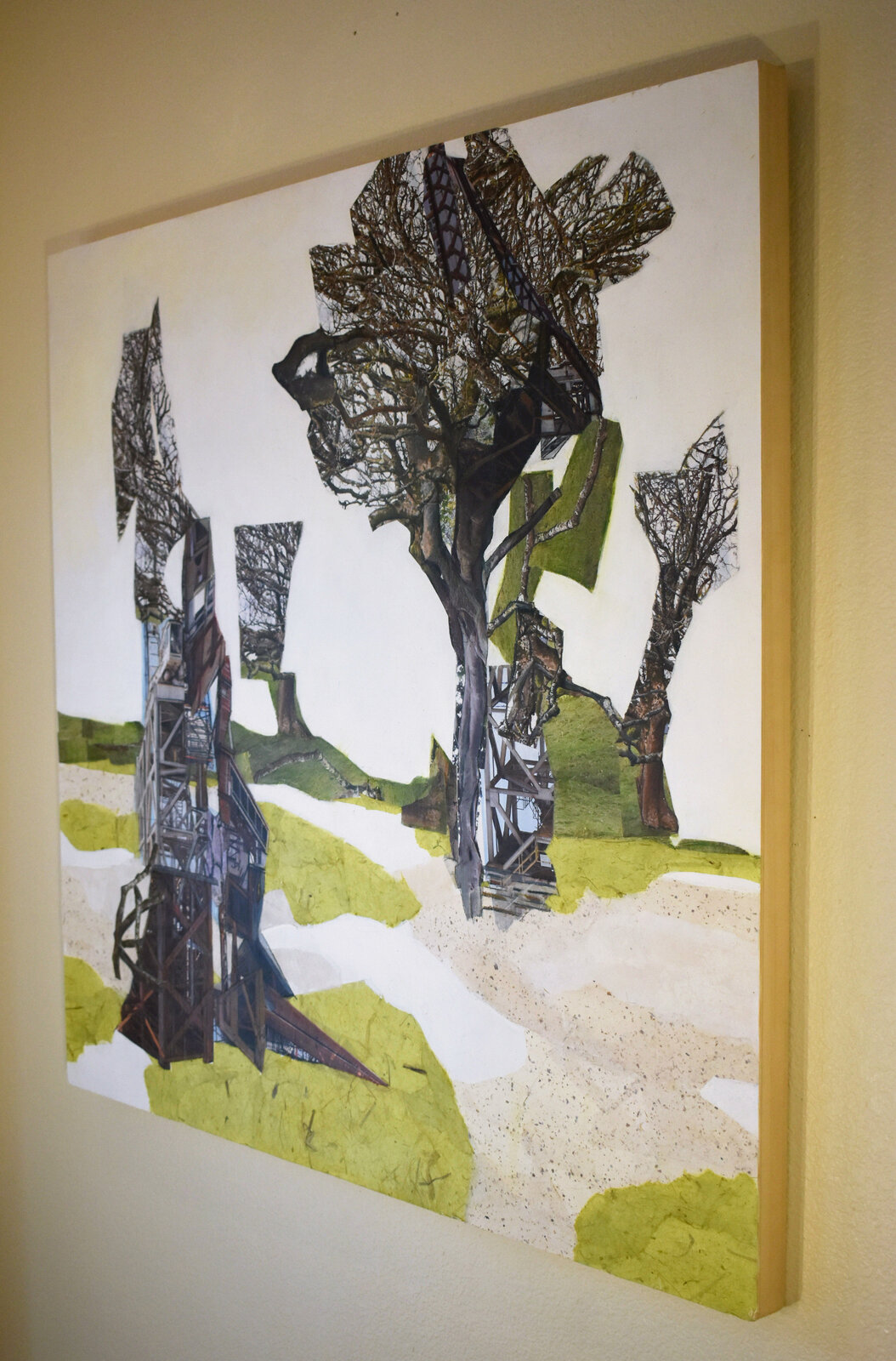 Artwork by Jennifer Gunlock, Backcountry Series (III, I, II), Made of Mixed media paper collage and drawing on 3 panels (36 x 36 ins each) 