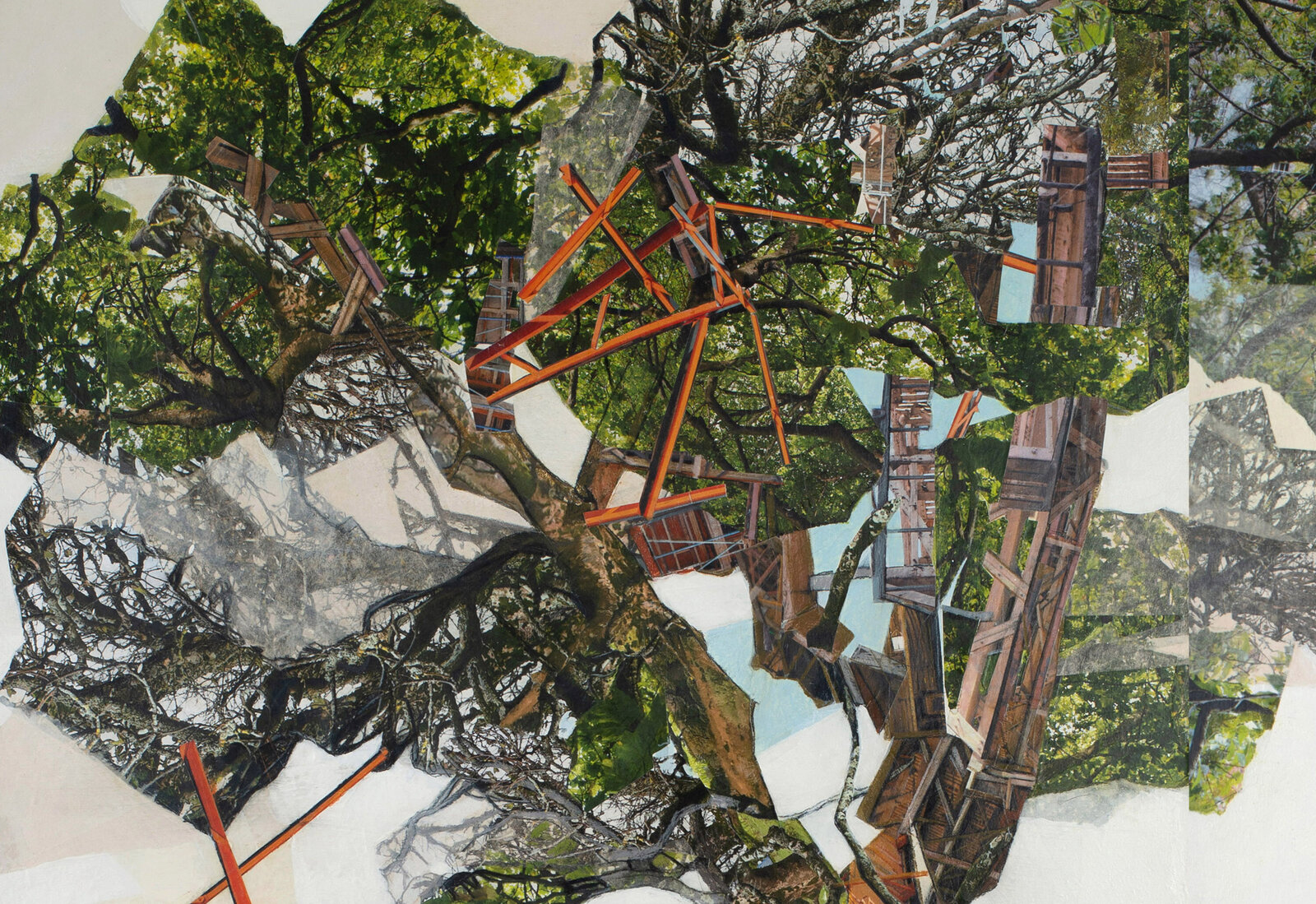 Artwork by Jennifer Gunlock, Backcountry VI, Made of Mixed media paper collage and drawing on panel 