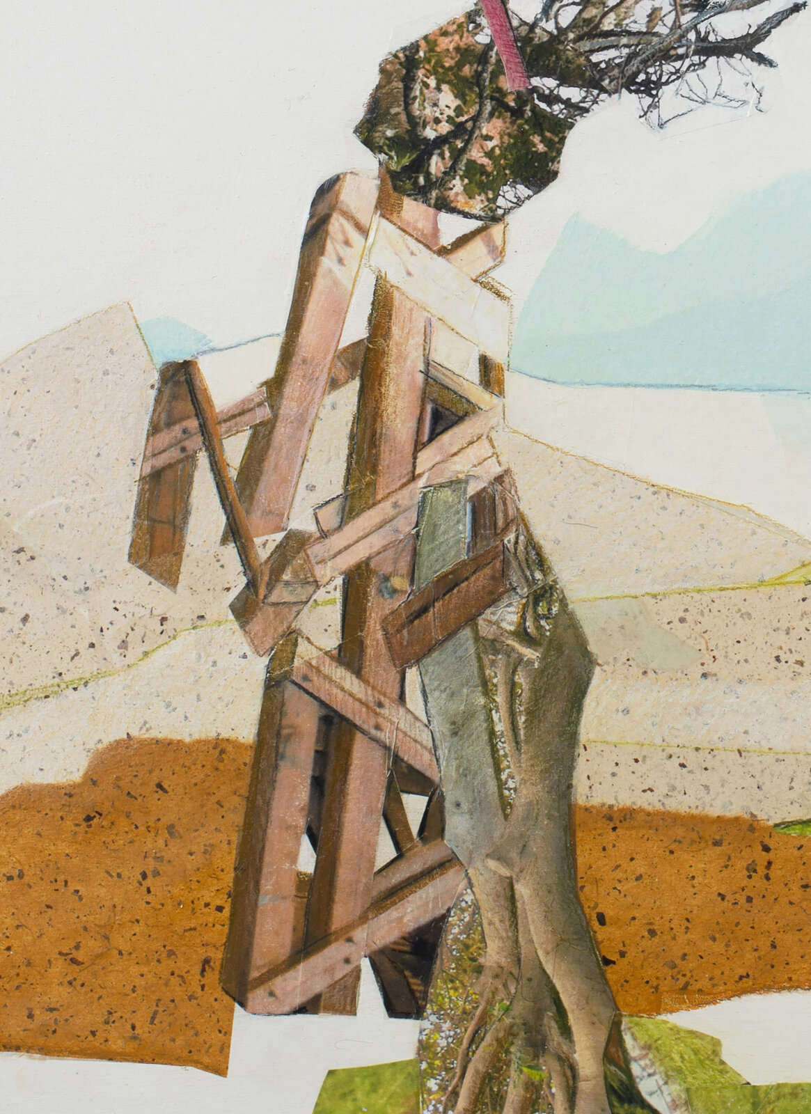 Artwork by Jennifer Gunlock, Sapling II, Made of Mixed media paper collage and drawing on panel 