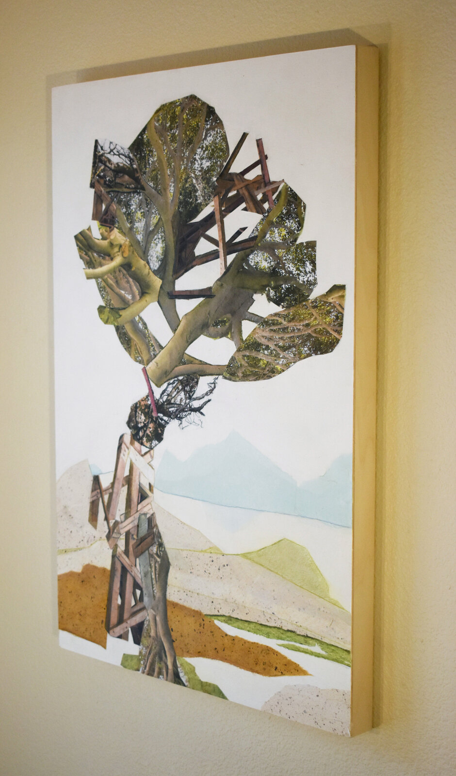 Artwork by Jennifer Gunlock, Sapling II, Made of Mixed media paper collage and drawing on panel 