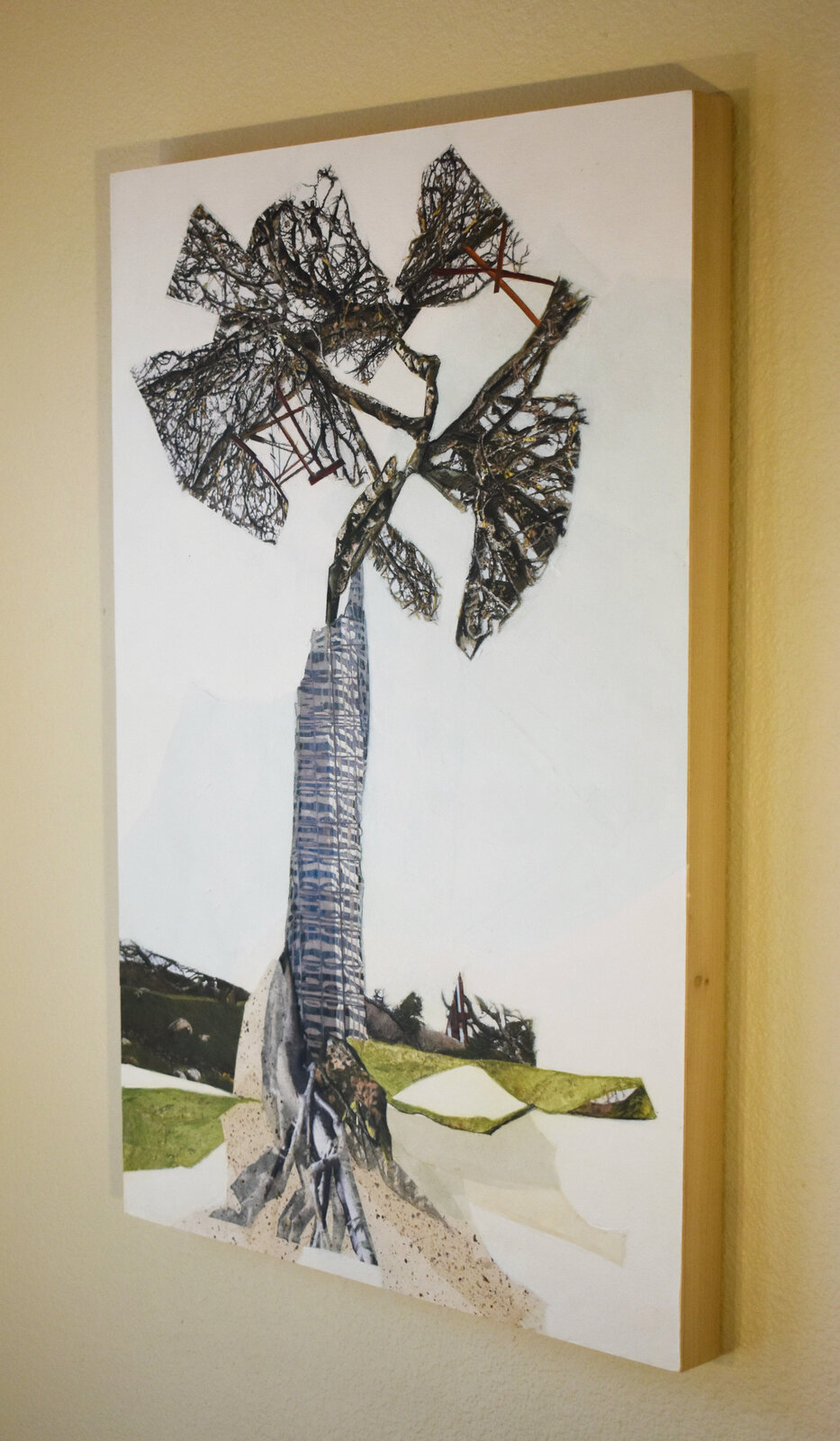 Artwork by Jennifer Gunlock, Sapling III, Made of Mixed media paper collage and drawing on panel 