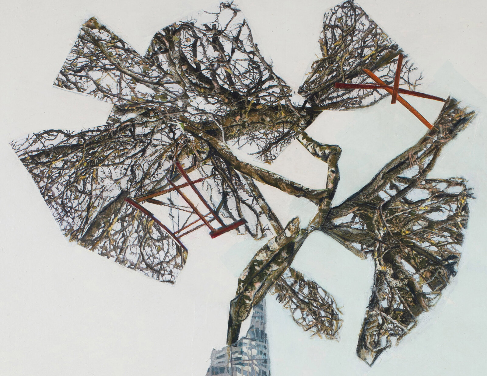 Artwork by Jennifer Gunlock, Sapling III, Made of Mixed media paper collage and drawing on panel 