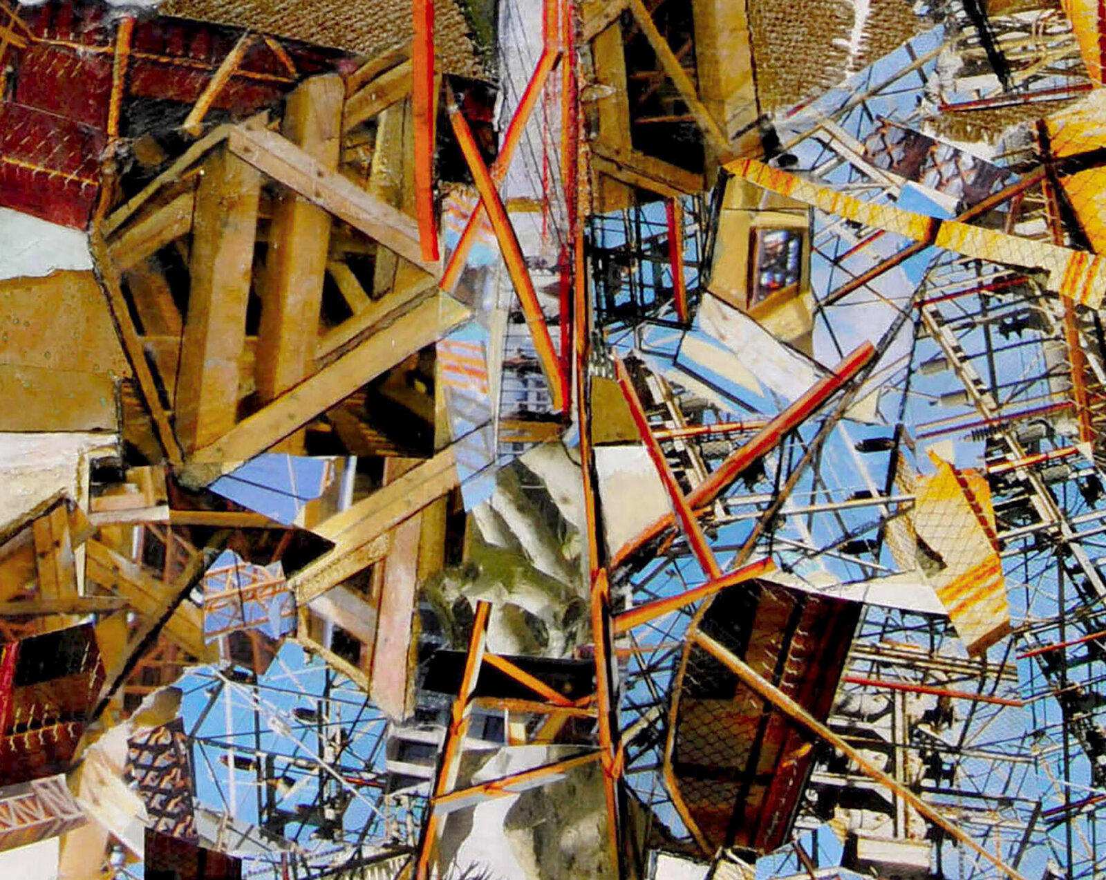 Artwork by Jennifer Gunlock, Upward Mobility, Made of Mixed media paper collage and drawing on rag paper 