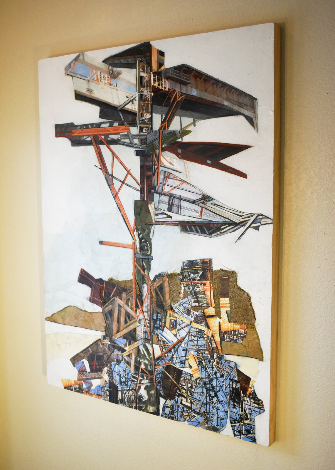 Artwork by Jennifer Gunlock, Upward Mobility, Made of Mixed media paper collage and drawing on rag paper 