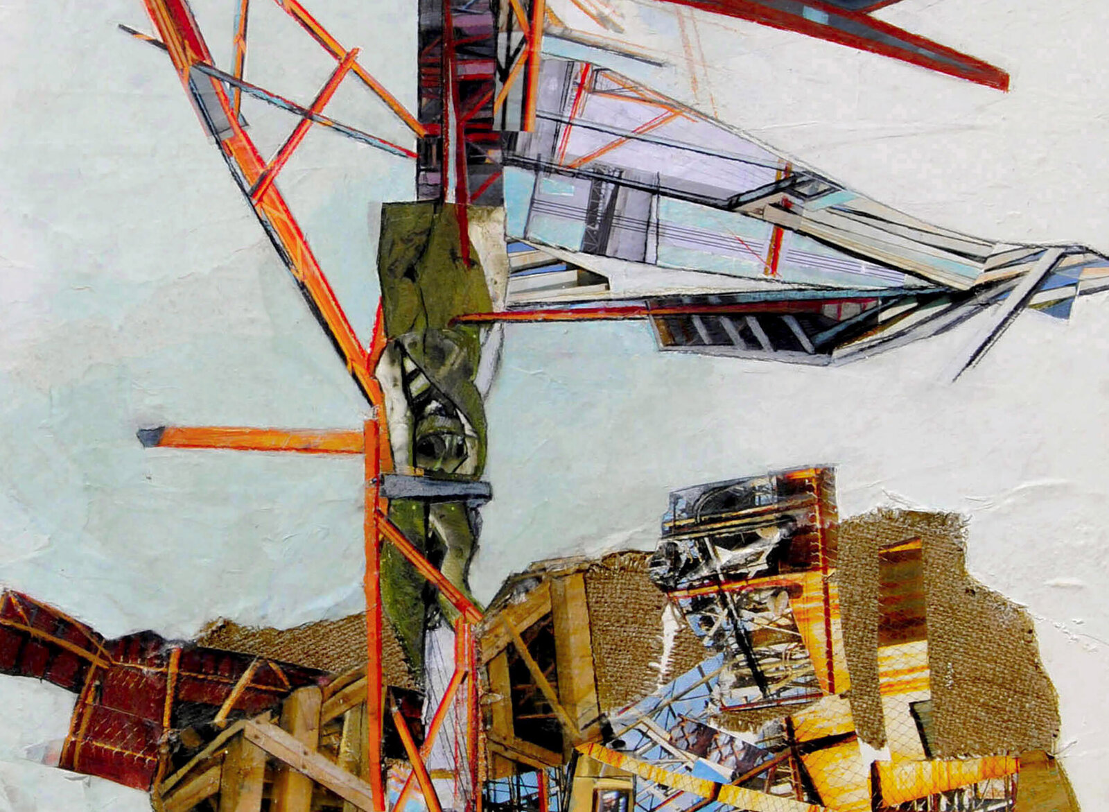 Artwork by Jennifer Gunlock, Upward Mobility, Made of Mixed media paper collage and drawing on rag paper 