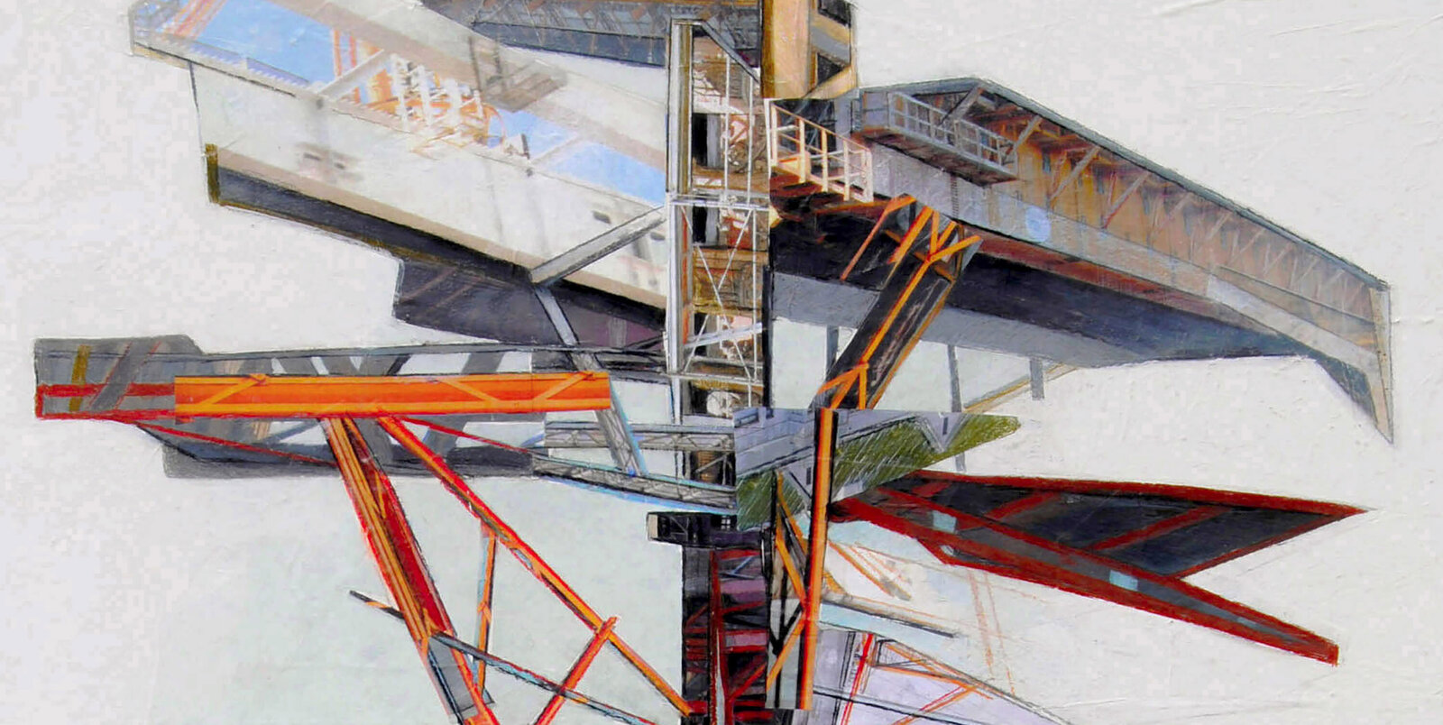 Artwork by Jennifer Gunlock, Upward Mobility, Made of Mixed media paper collage and drawing on rag paper 