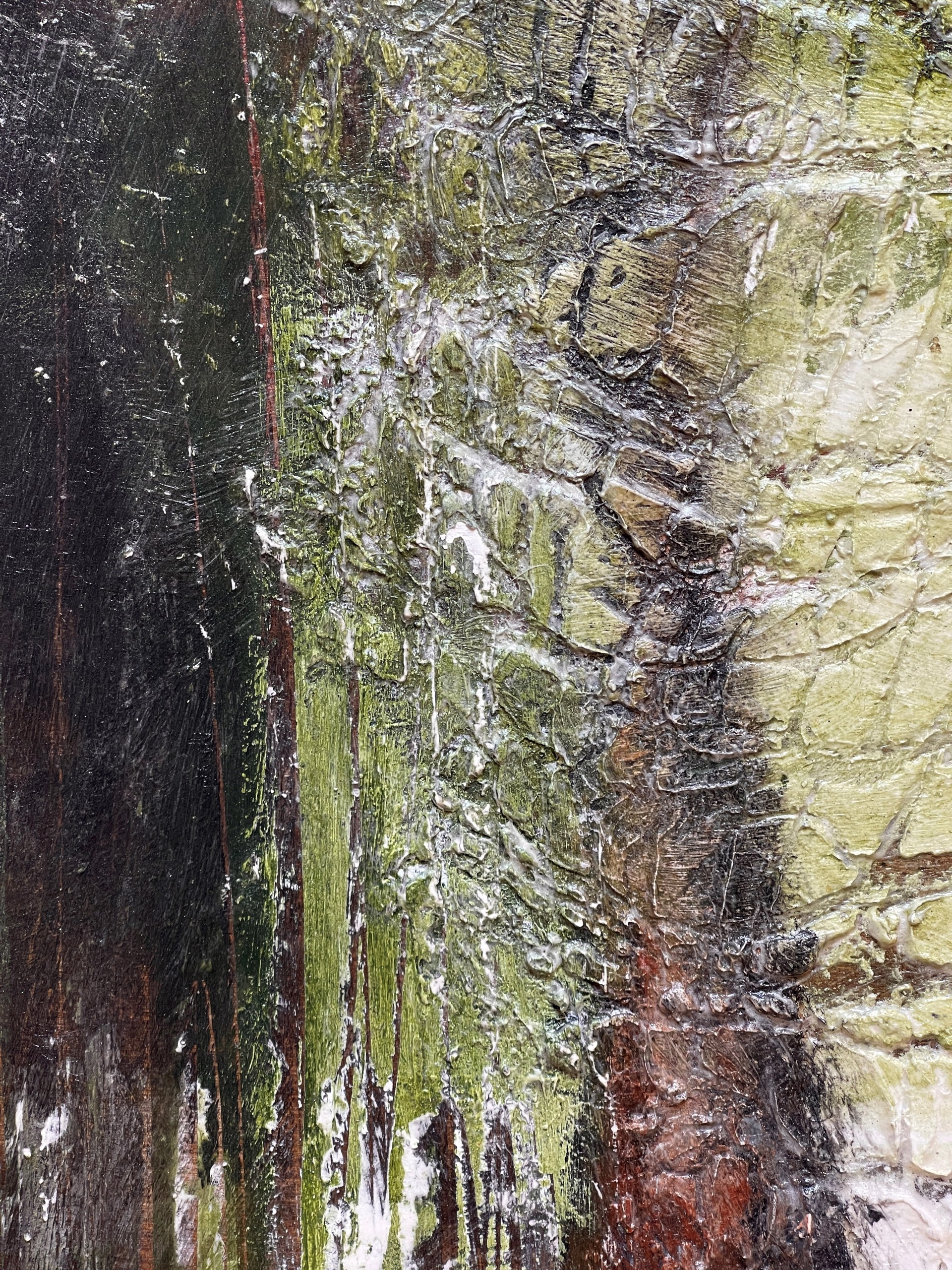 A painting of a man standing in front of a waterfall.