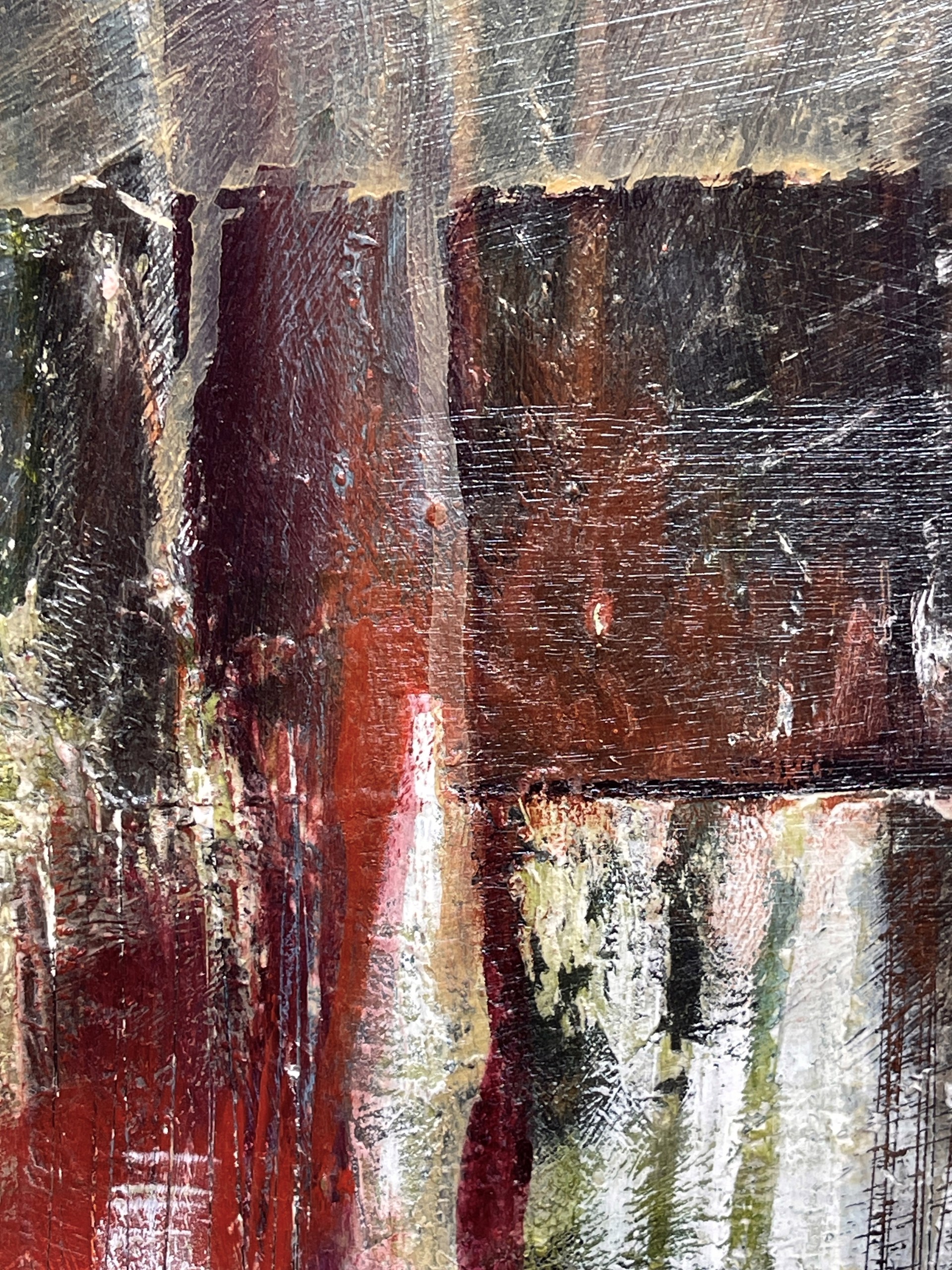 A painting of a man standing in front of a waterfall.