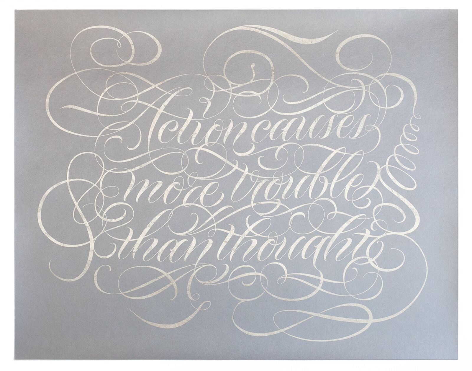 Artwork by Jenny Holzer, More Trouble Than Thought, Made of 2 Colour Screenprint with hand applied Palladium Leaf on Coventry rag 335gsm 