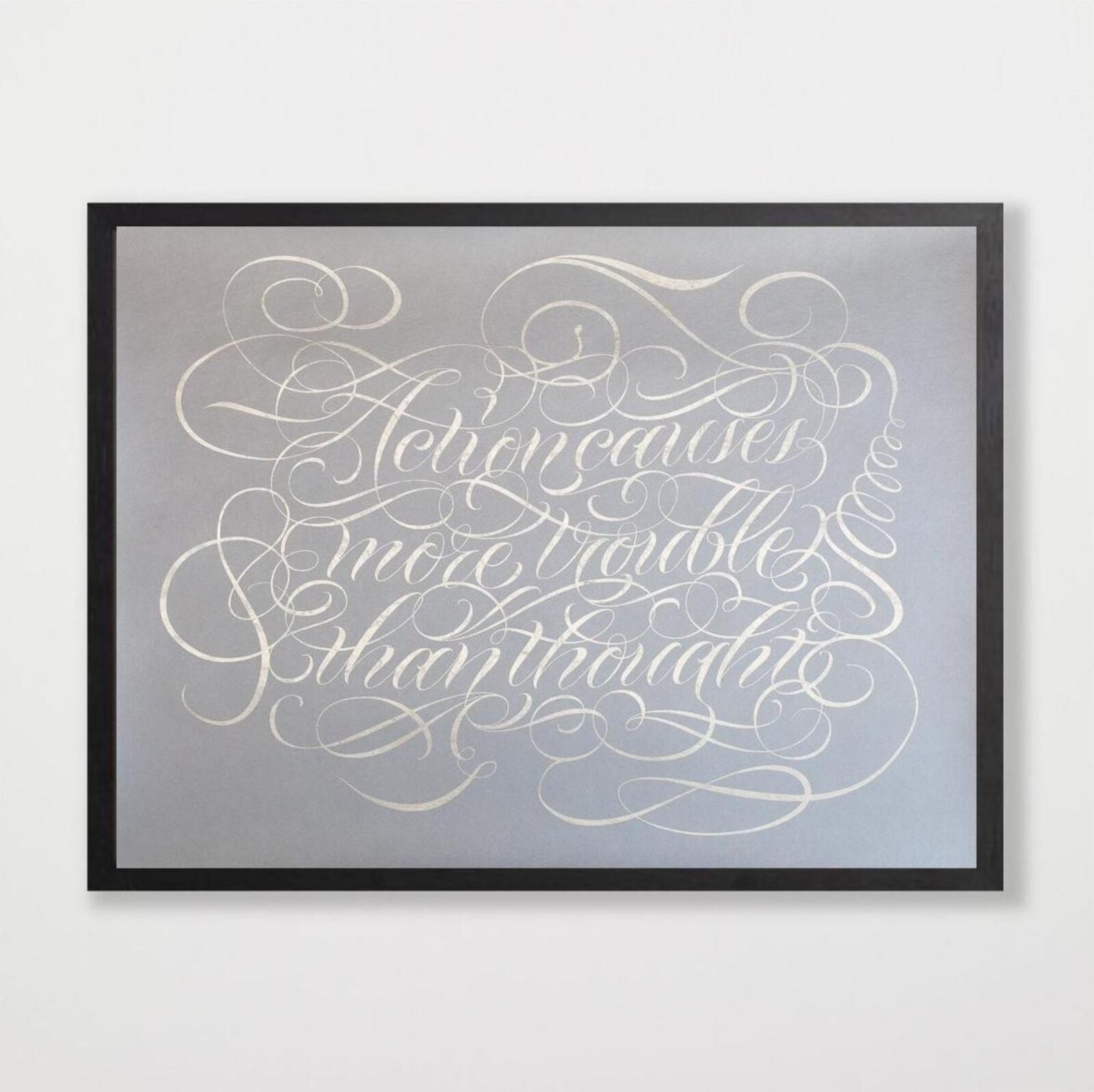 Artwork by Jenny Holzer, More Trouble Than Thought, Made of 2 Colour Screenprint with hand applied Palladium Leaf on Coventry rag 335gsm 