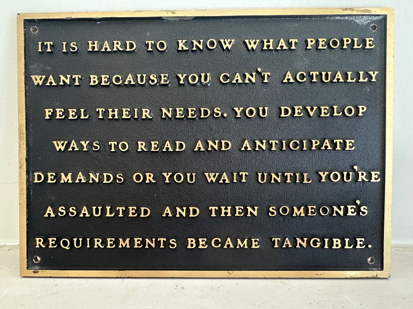 Artwork by Jenny Holzer, Selections from the Living Series: It is hard to know what people want..., Made of Cast bronze 