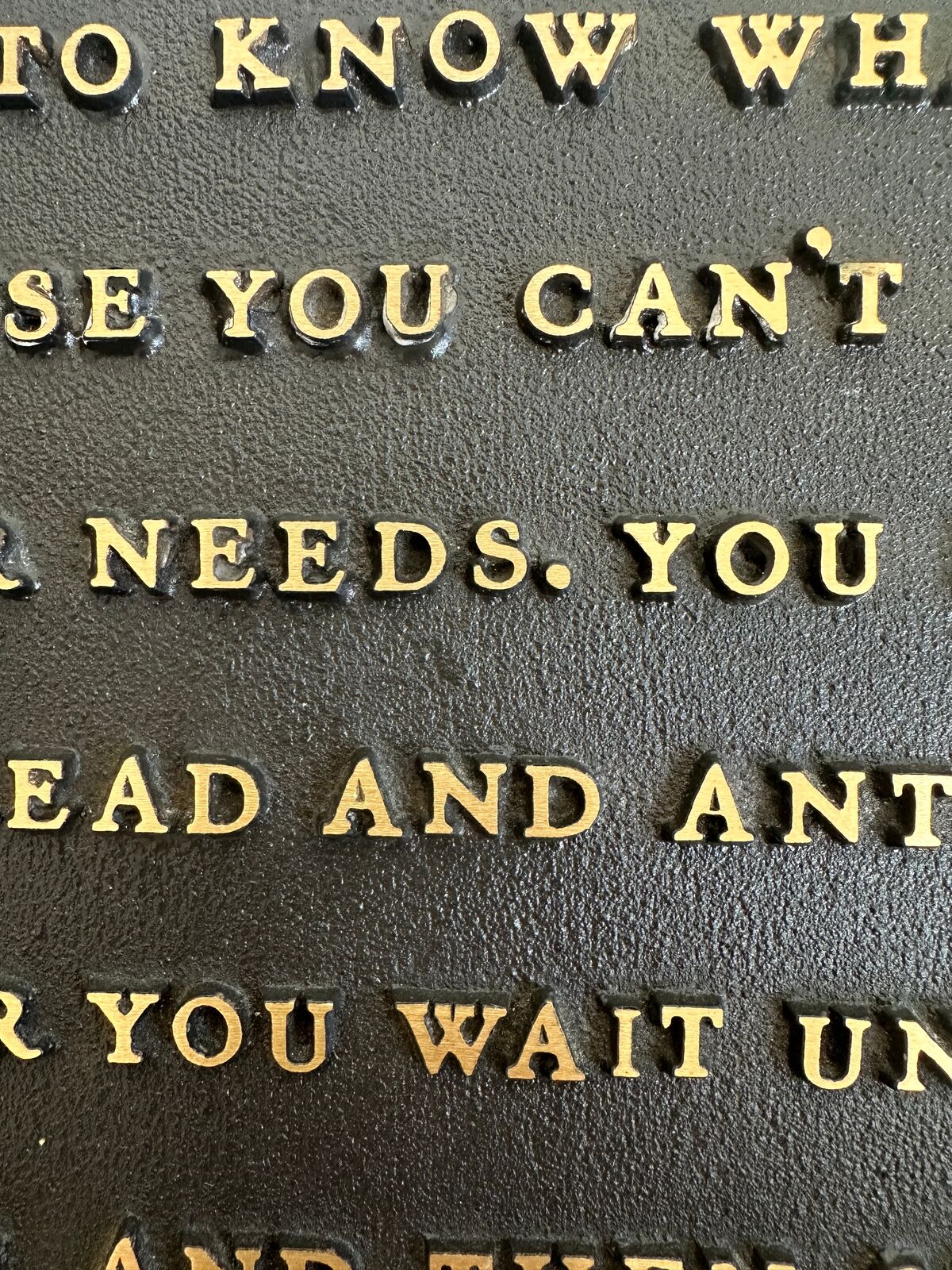 Artwork by Jenny Holzer, Selections from the Living Series: It is hard to know what people want..., Made of Cast bronze 
