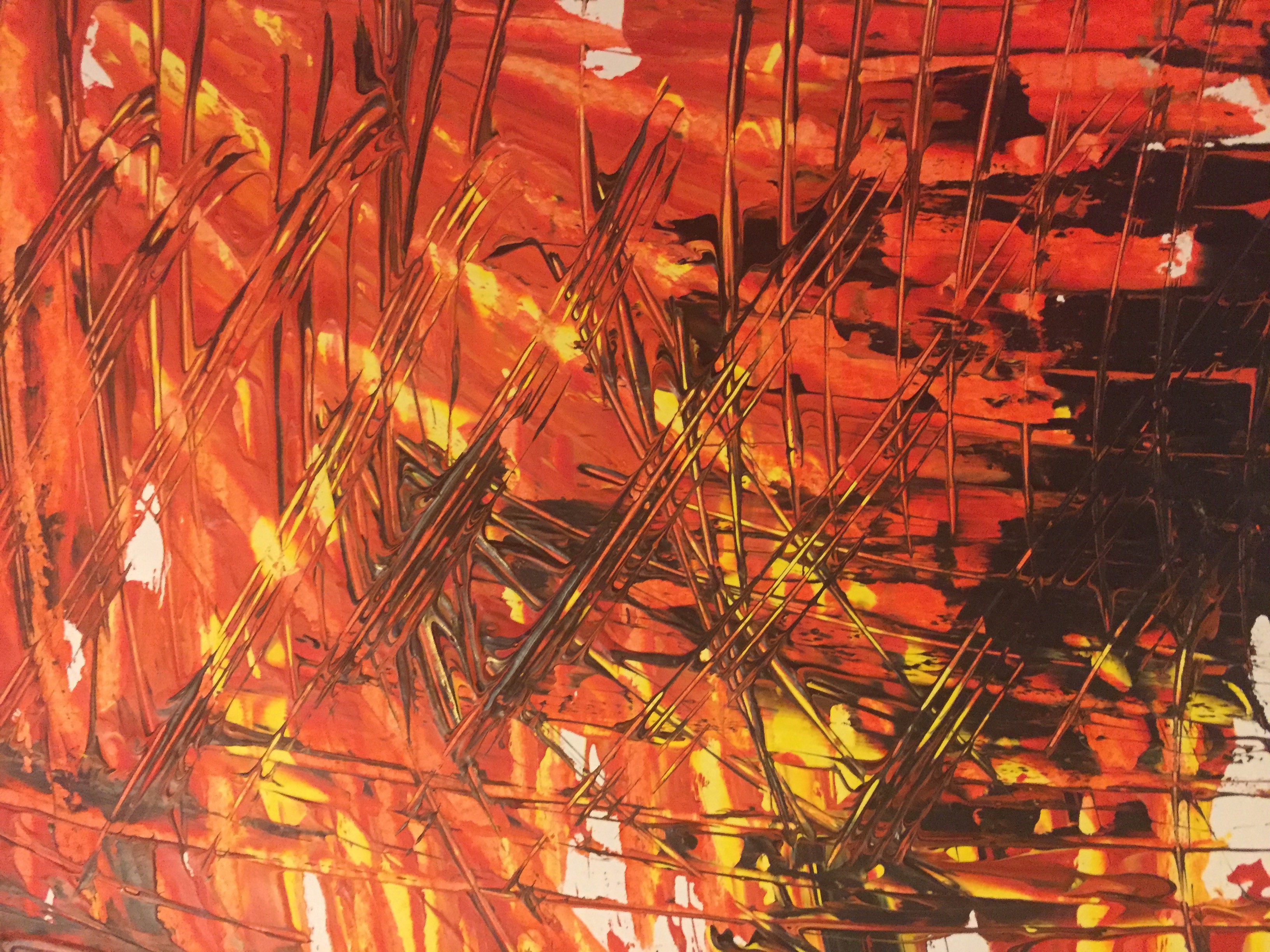 A painting on a wooden table with a white background.