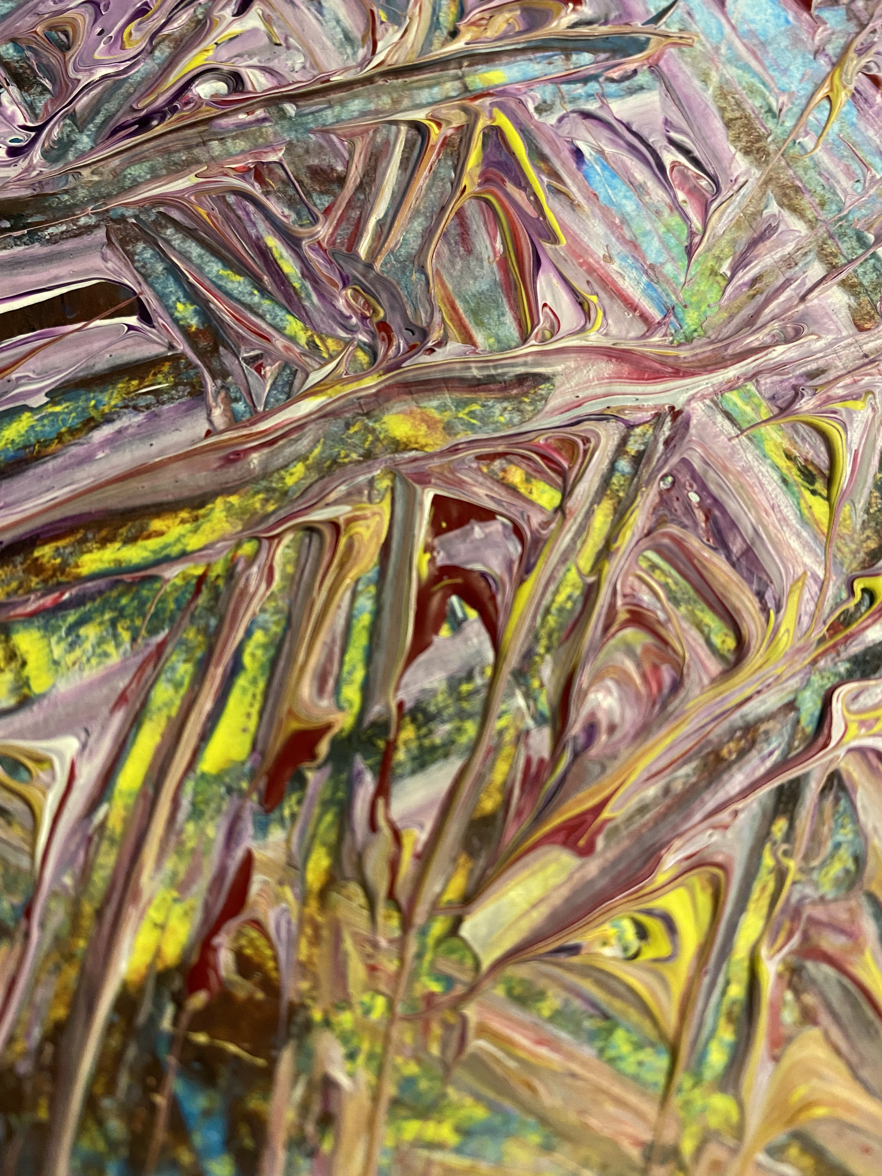 A painting on a wooden surface with a brown background.