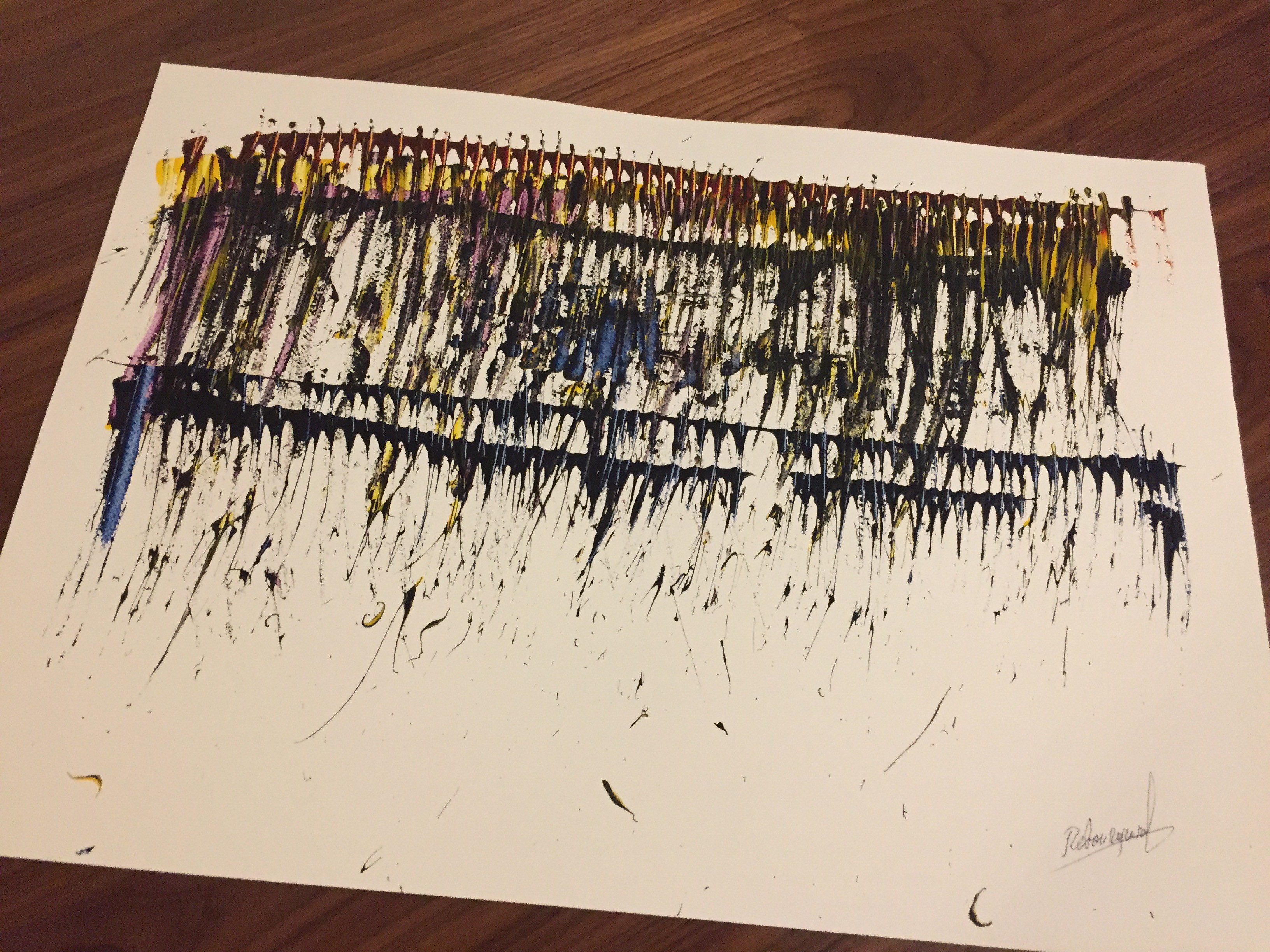 A piece of art that is on a table.