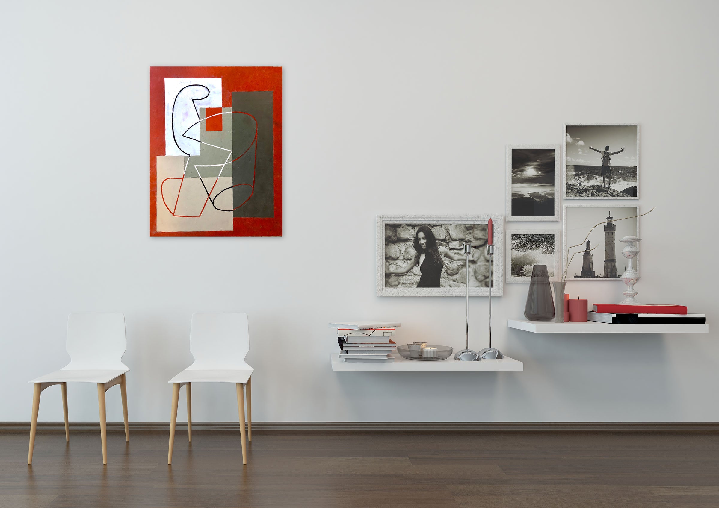 A painting of a woman sitting on a chair in a room.