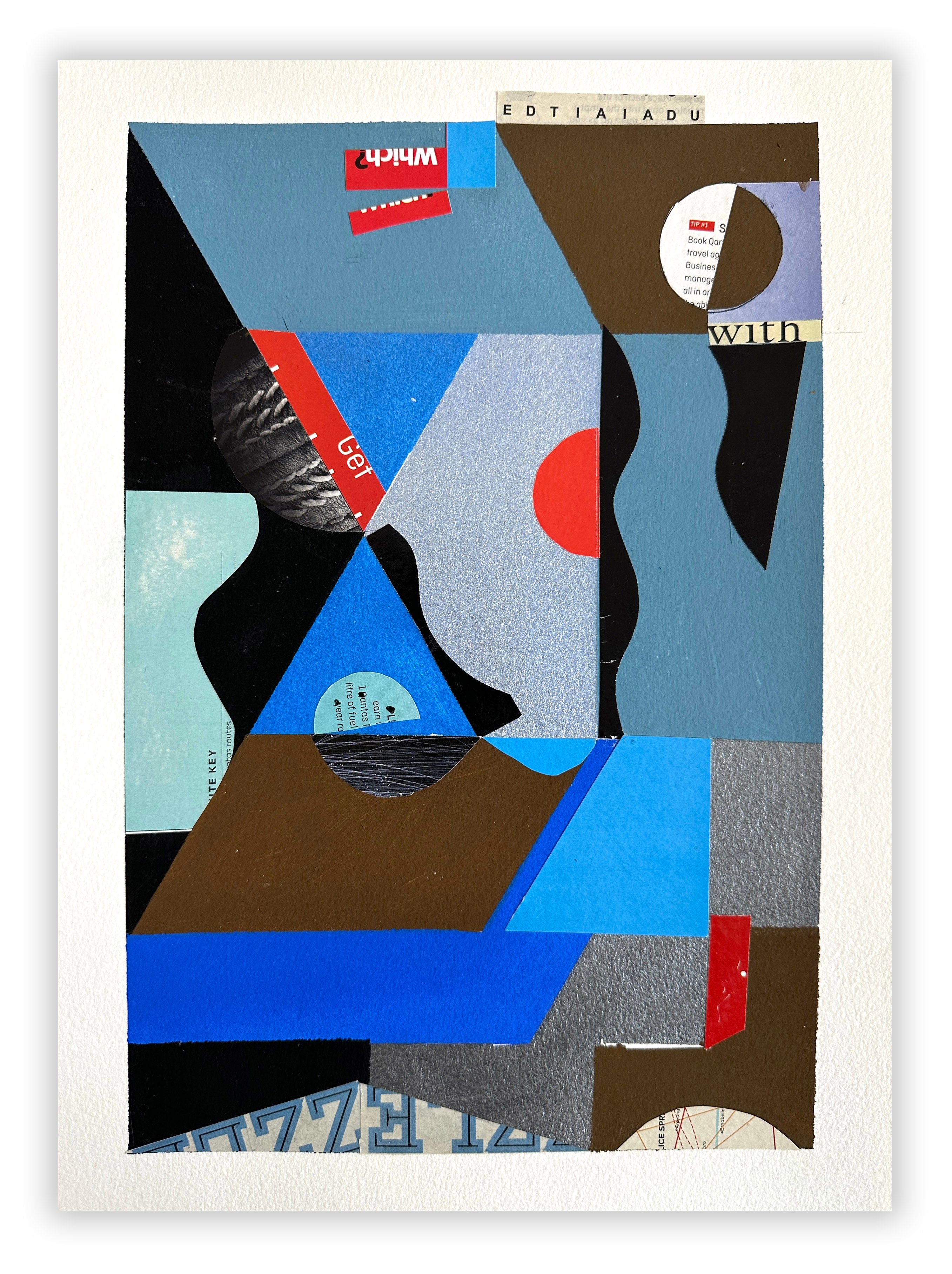 A collage of various shapes and colors on a white background.