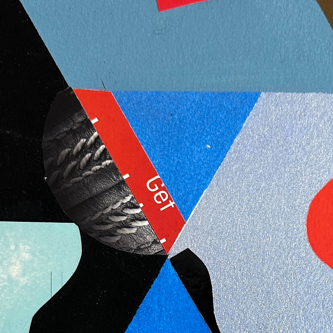 A collage of various shapes and colors on a white background.