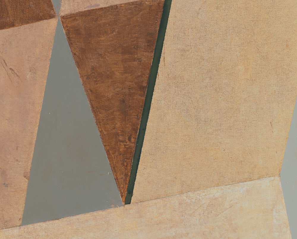 A painting of two triangles on a beige and brown background.