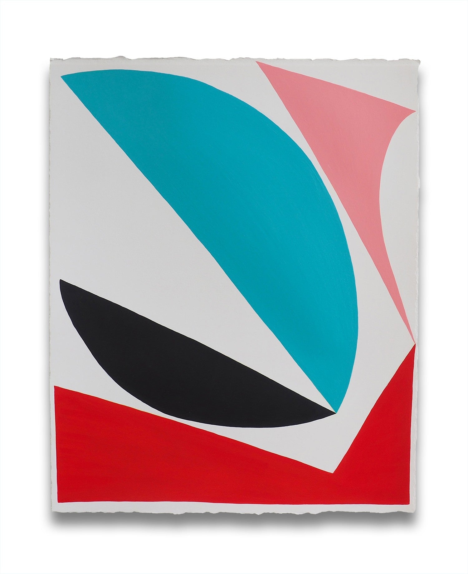 A blue, red, and black abstract painting on a white background.