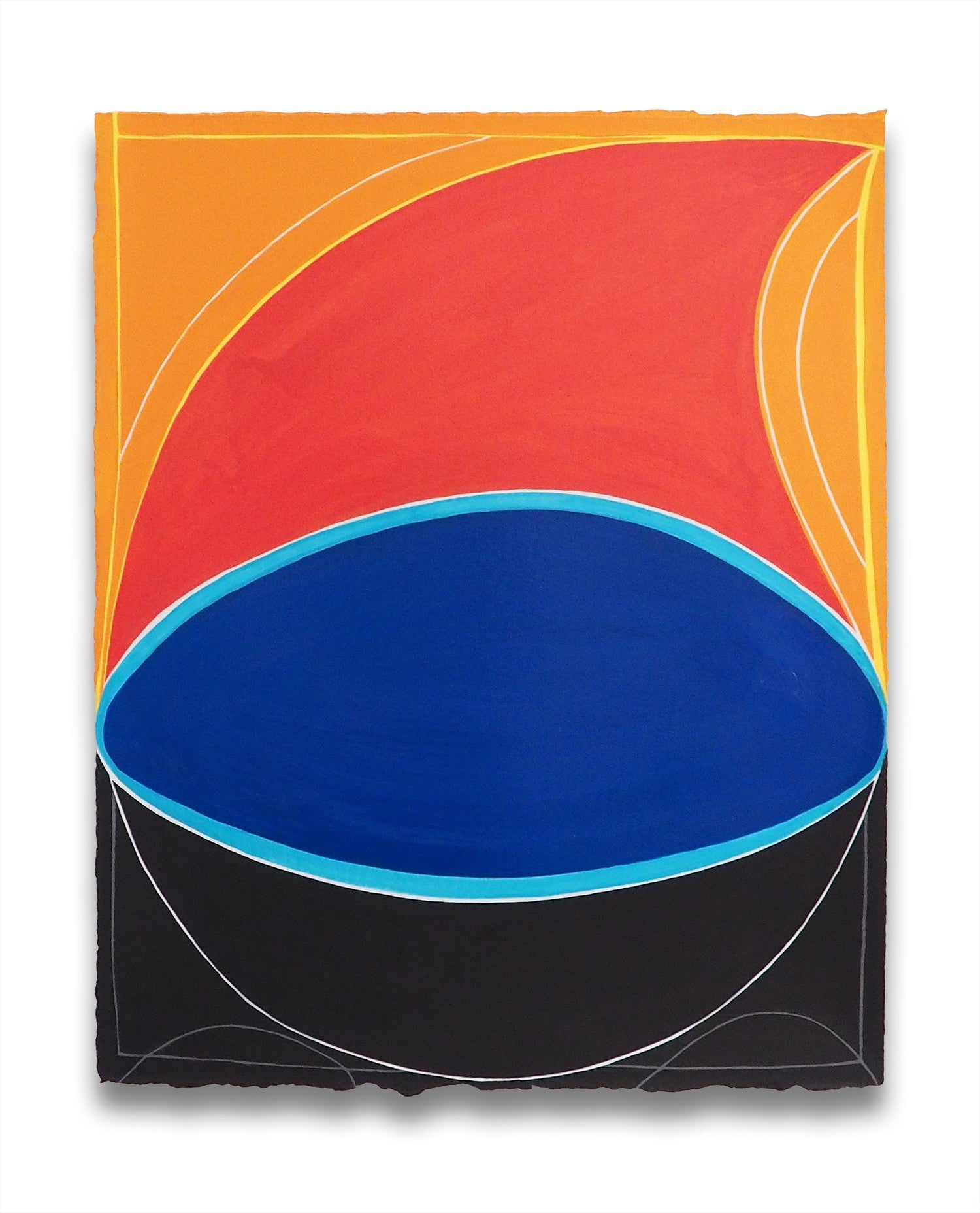 A painting of a blue and orange circle on a white background.