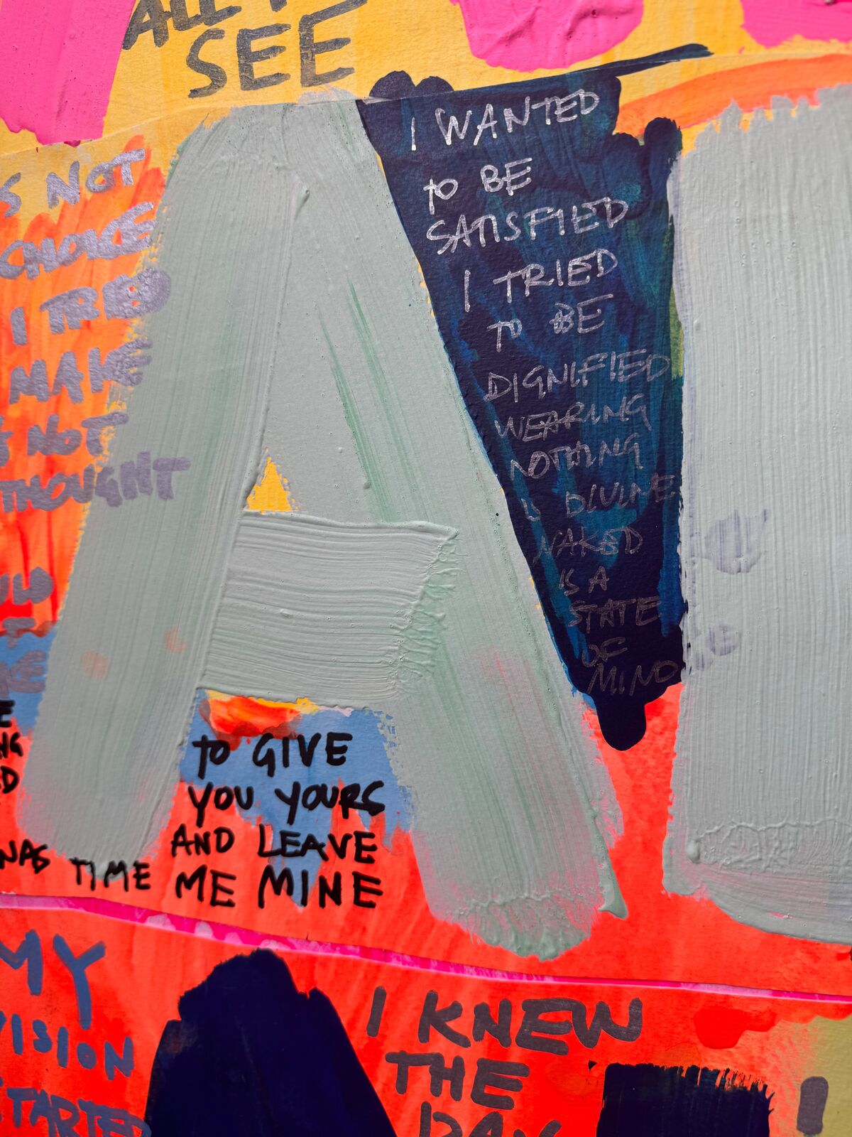 A colorful painting with the words alright alright all right on it.