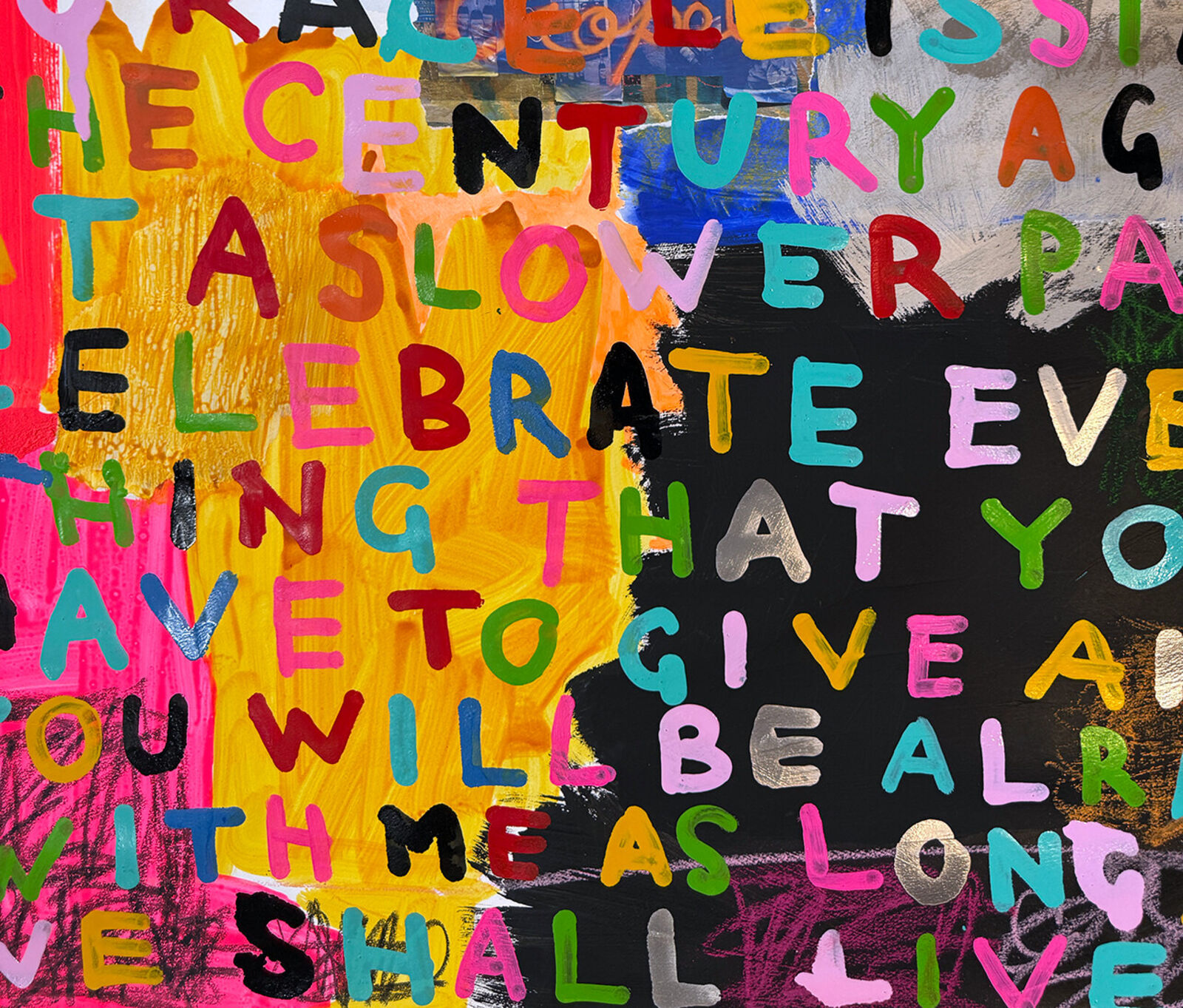 A colorful painting with a quote on it that says enjoy the ride.