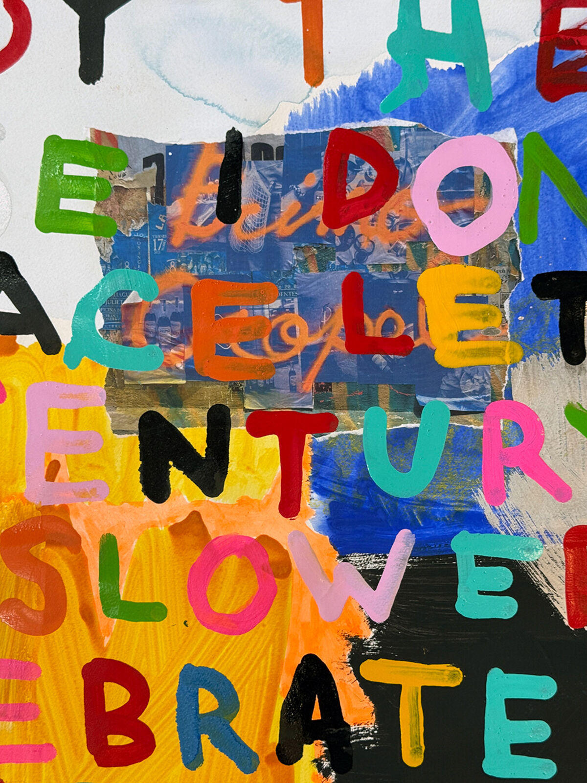 A colorful painting with a quote on it that says enjoy the ride.