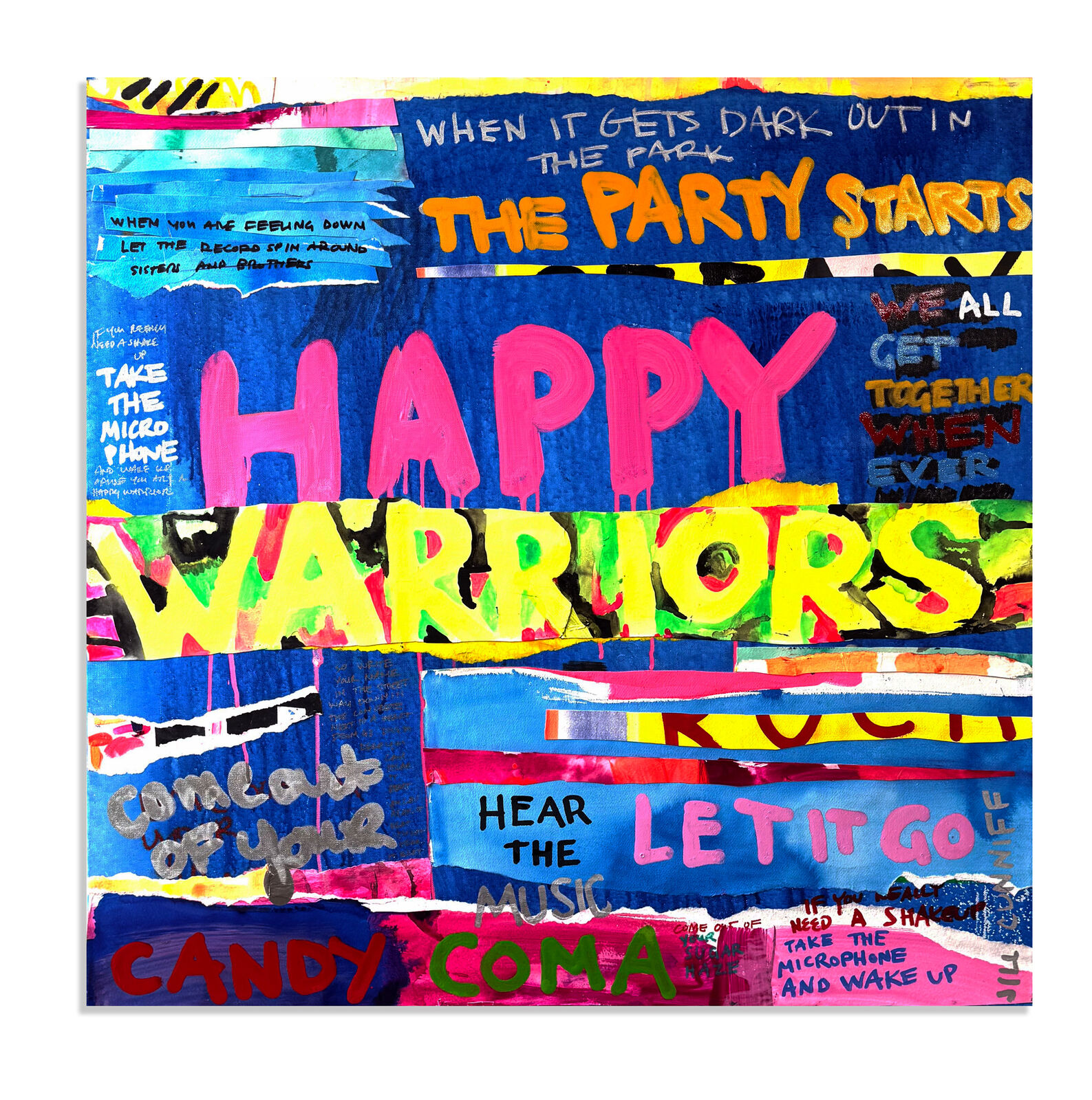 A poster with the words happy warriors written on it.