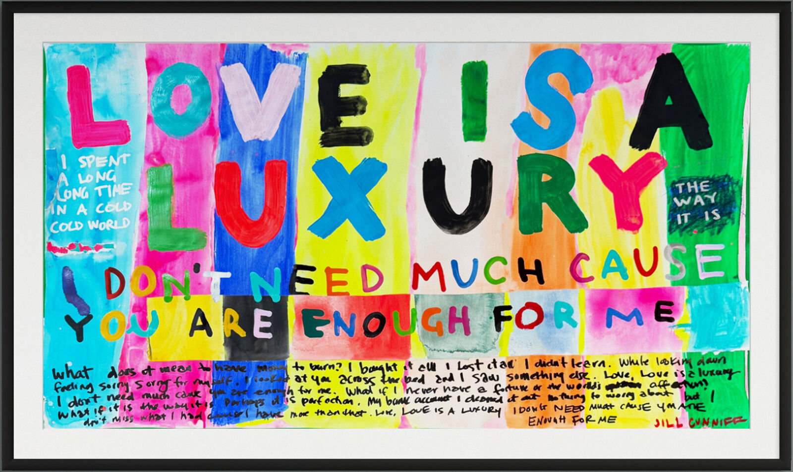A painting with the words love is a luxury written on it.