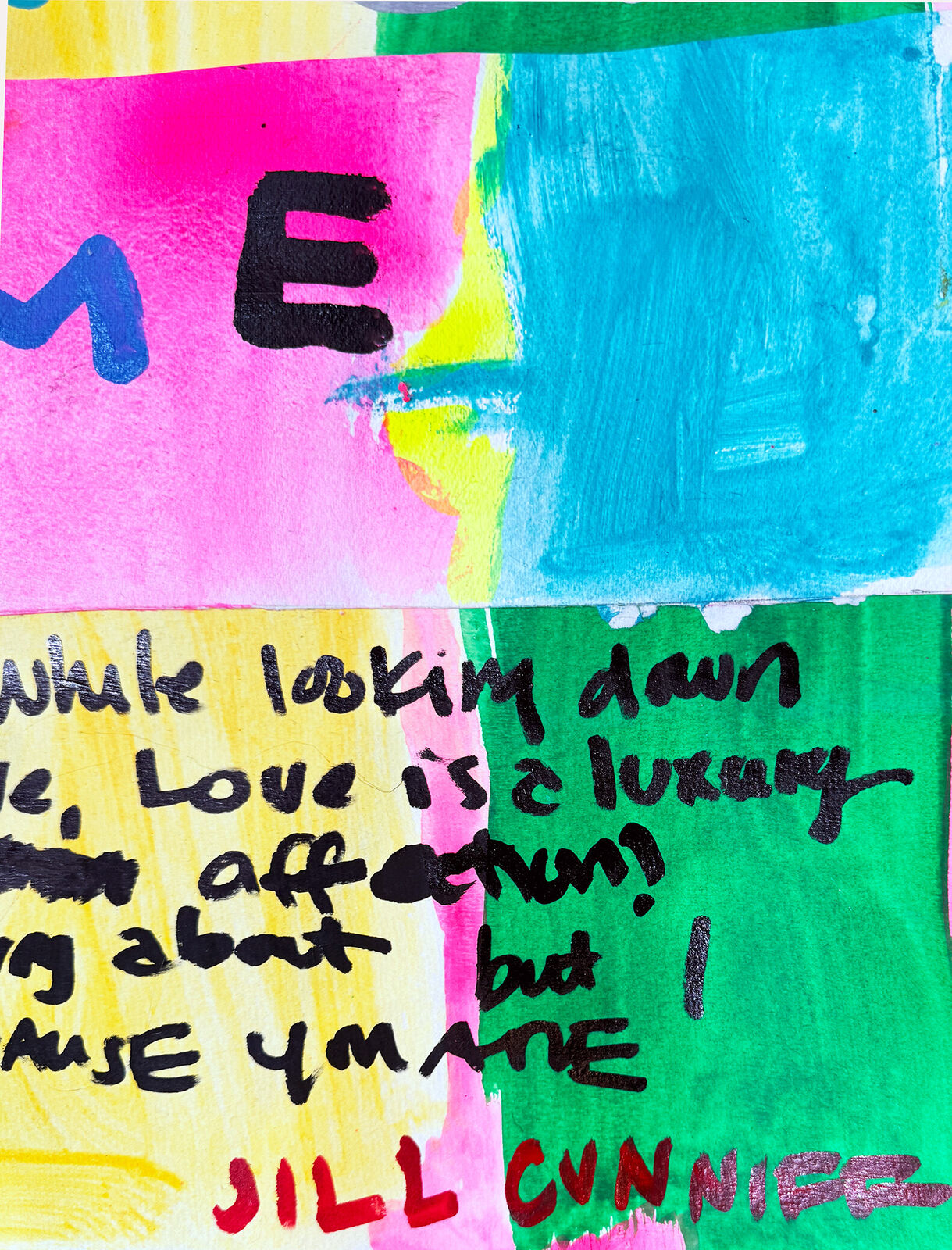 A painting with the words love is a luxury written on it.