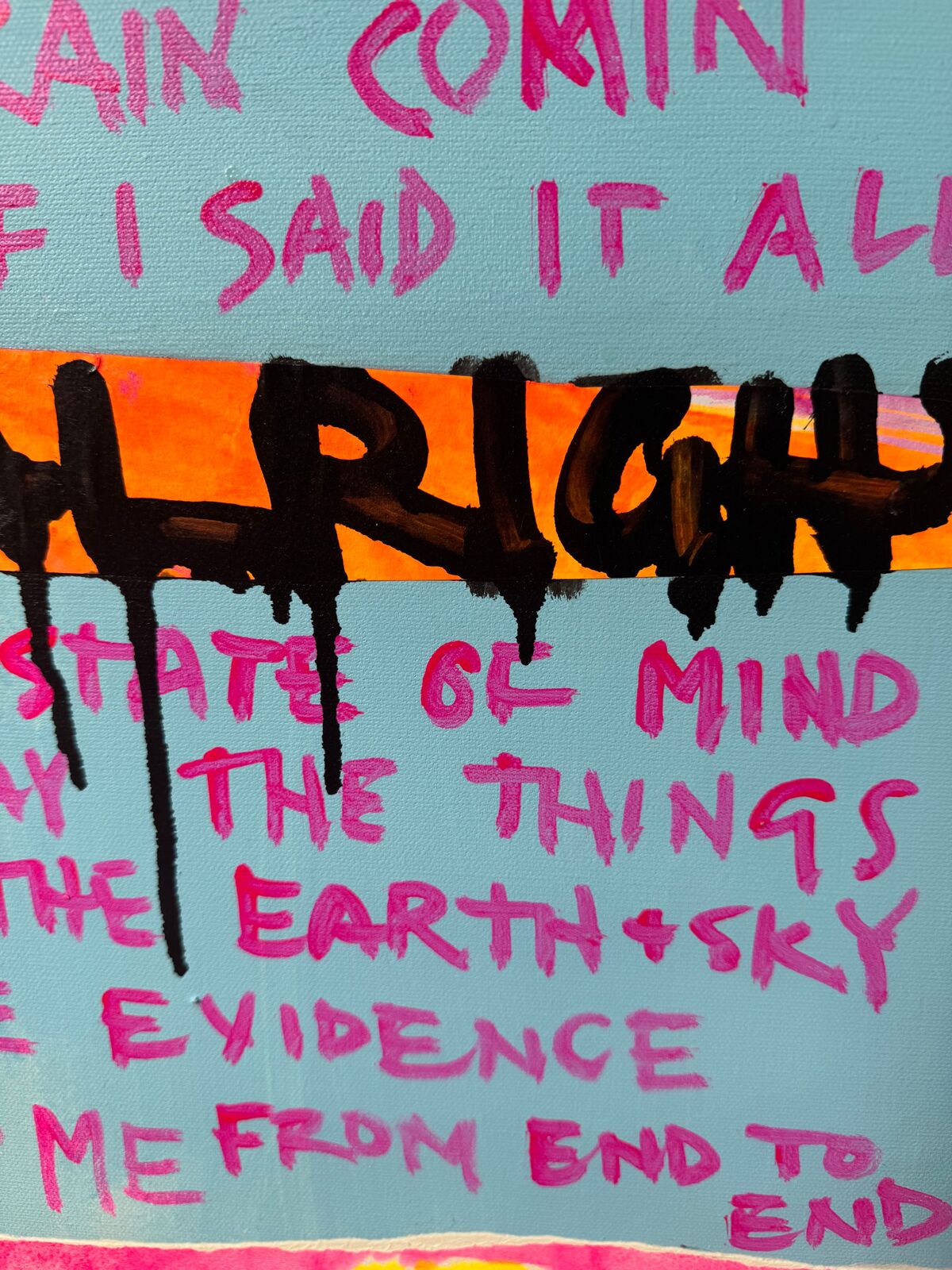 A painting with the words sun light written on it.