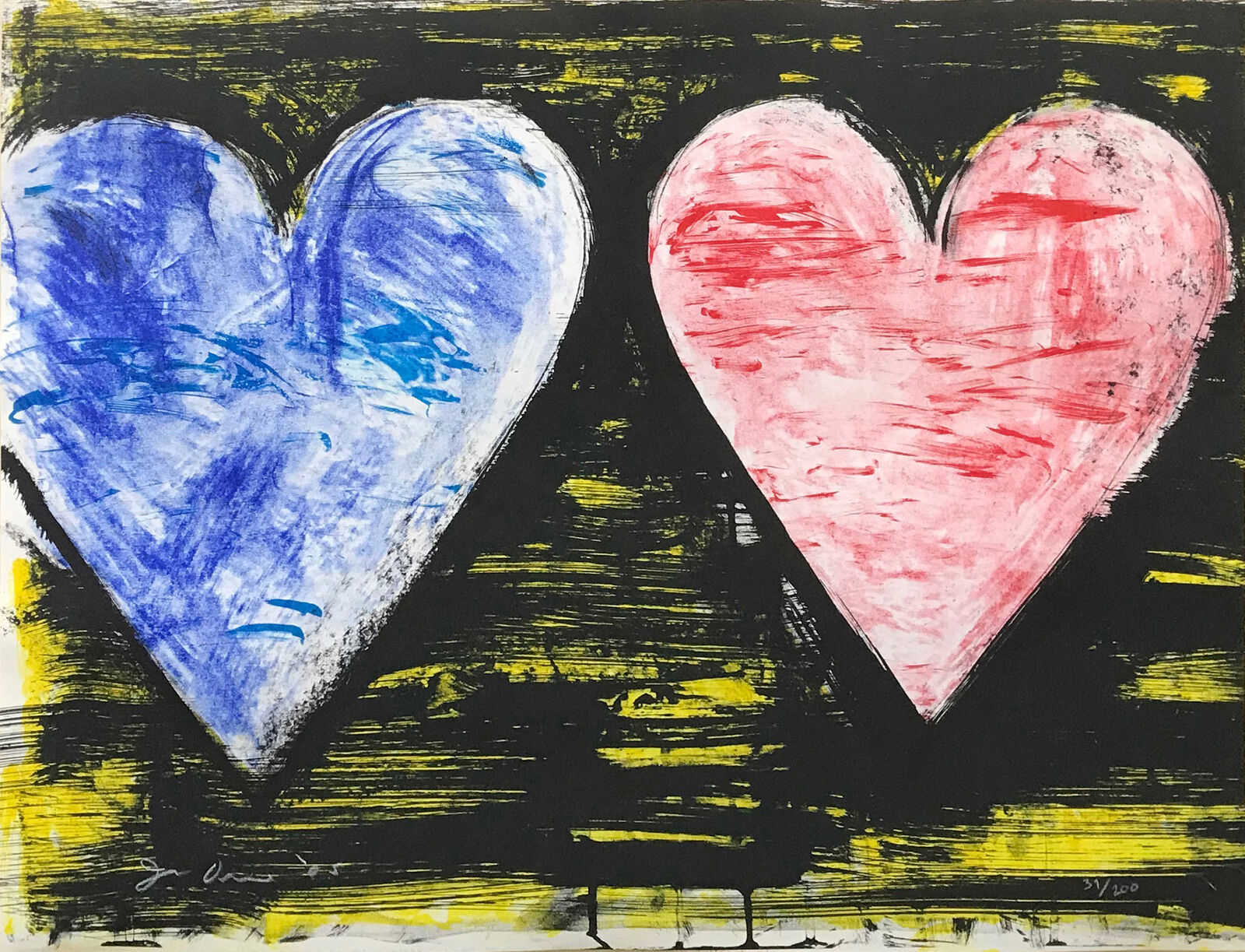 Artwork by Jim Dine, TWO HEARTS AT SUNSET, Made of Lithograph 